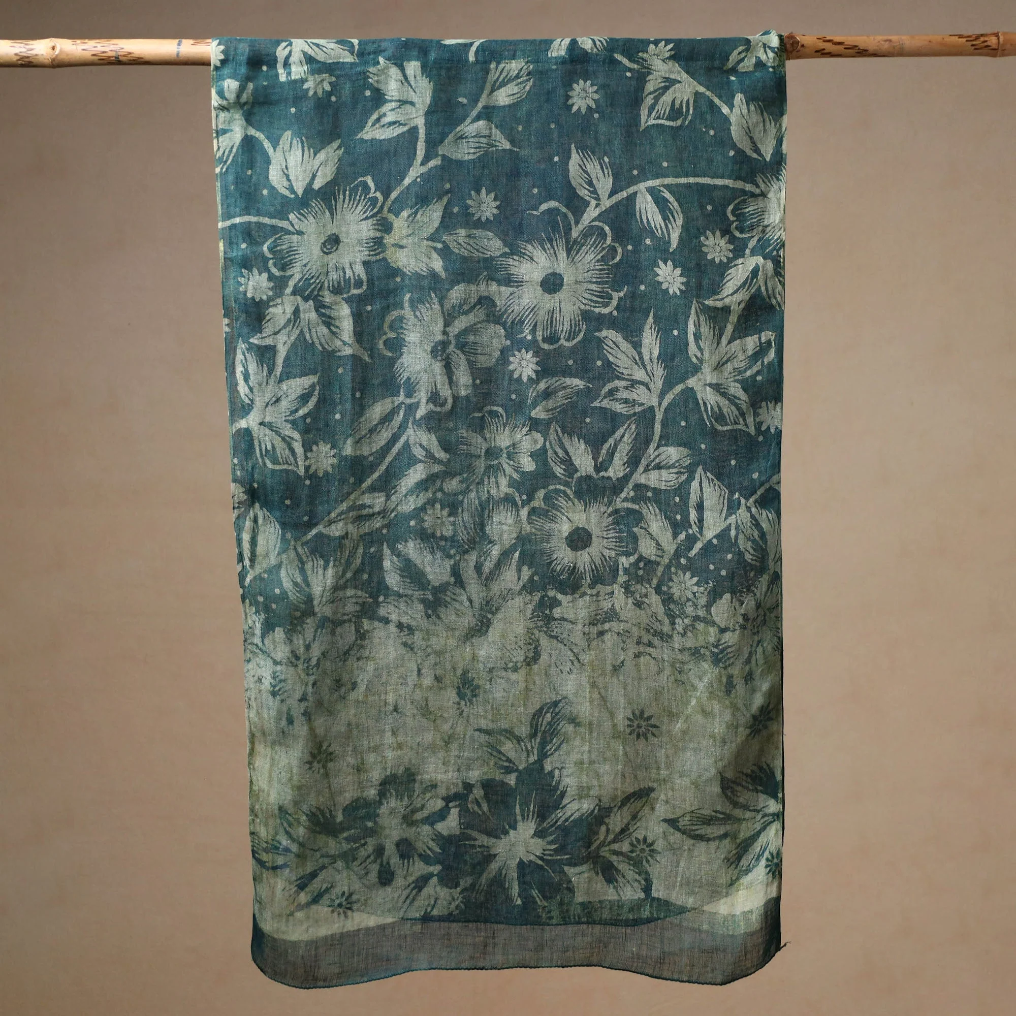 Green - Handloom Block Print Natural Dyed Linen Bindaas Stole 12 - Image 3