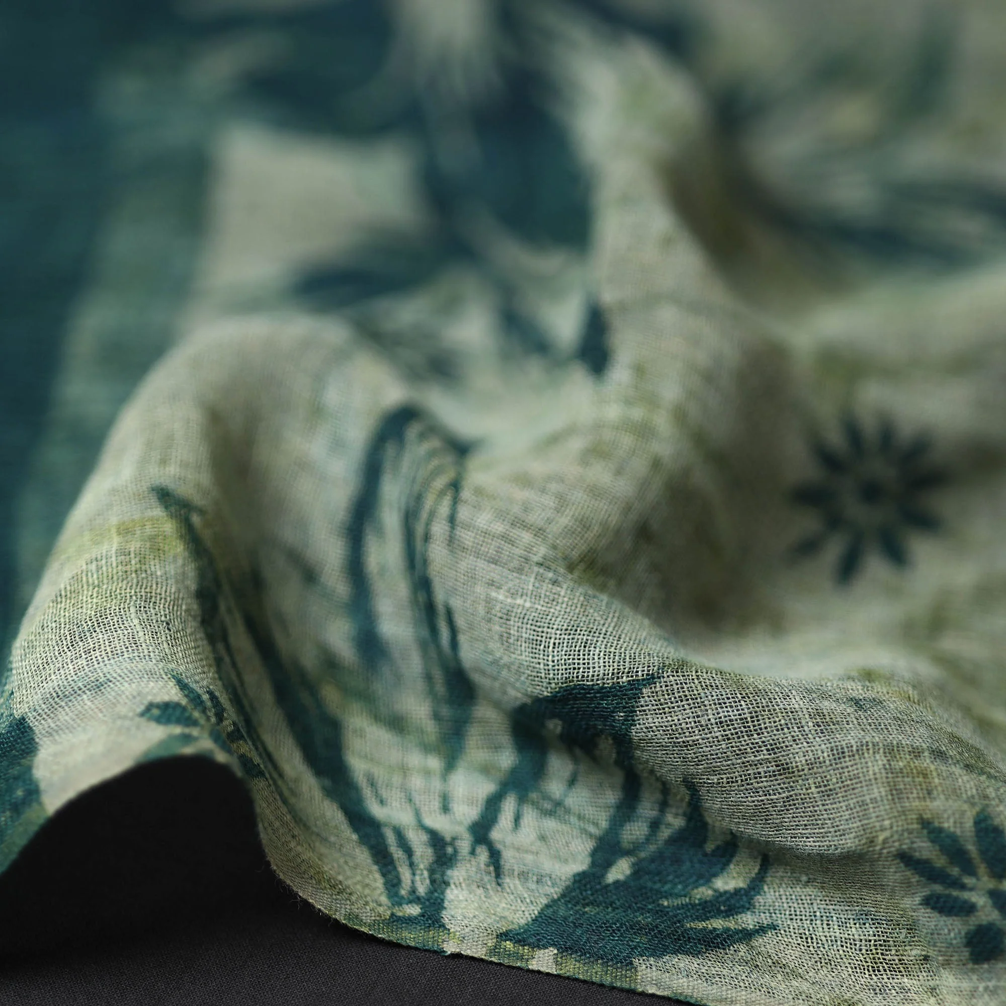 Green - Handloom Block Print Natural Dyed Linen Bindaas Stole 12 - Image 4