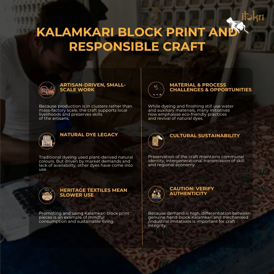 Yellow - Original Pedana Kalamkari Block Print Natural Dyed Cotton Table Cover (46 x 43 in) 29 - Image 5