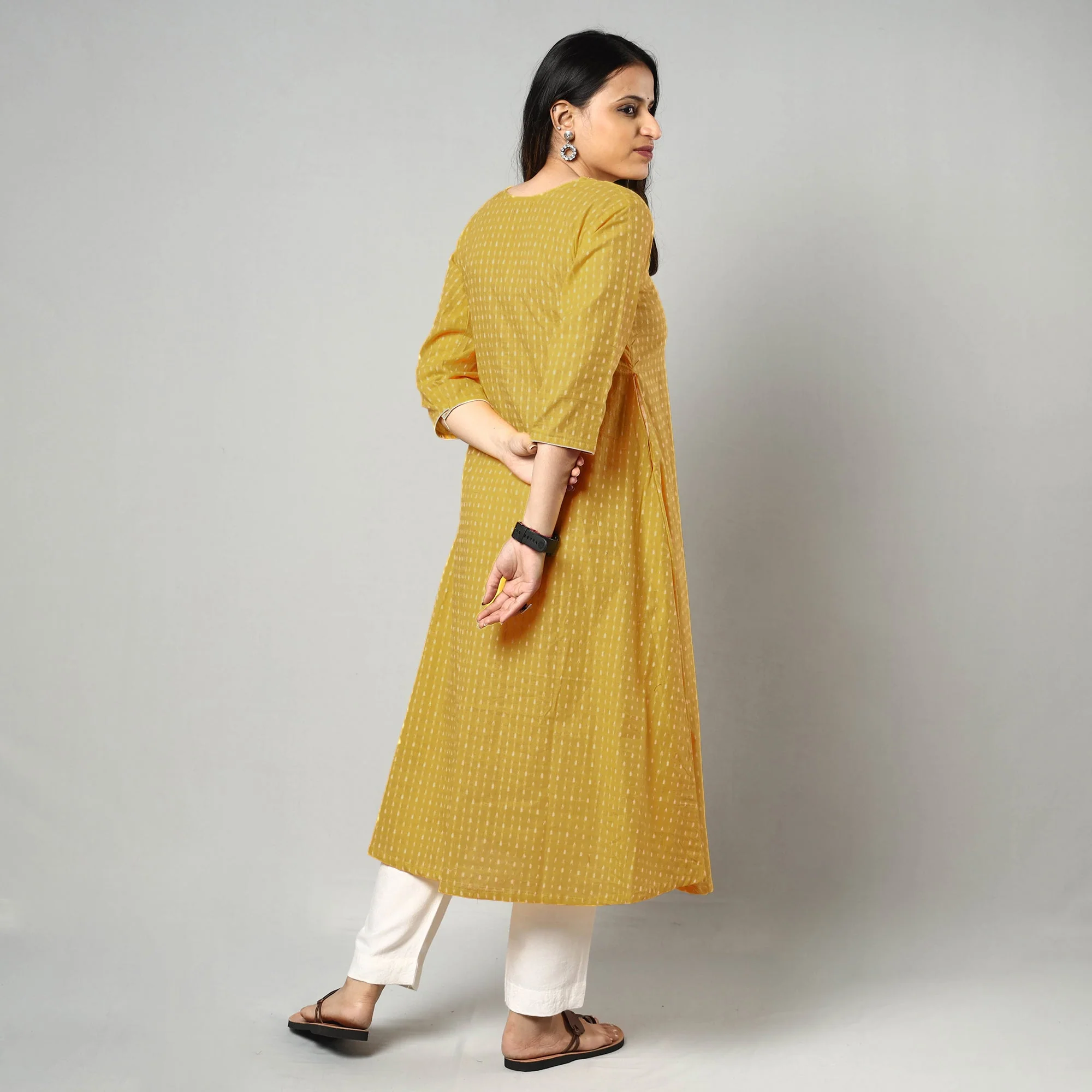 Yellow - Jacquard Cotton A-Line Kurta 15 - Image 4