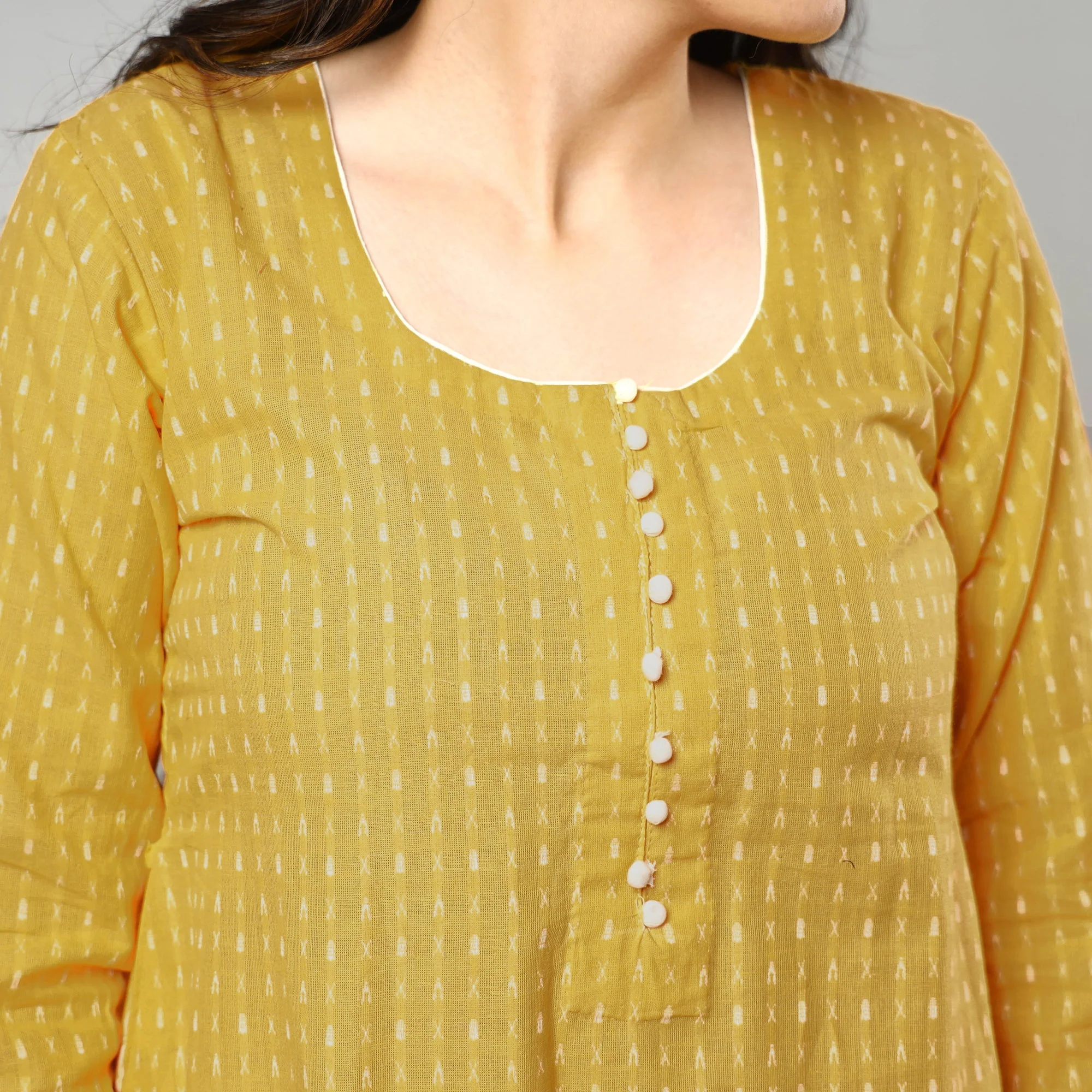 Yellow - Jacquard Cotton A-Line Kurta 15 - Image 5