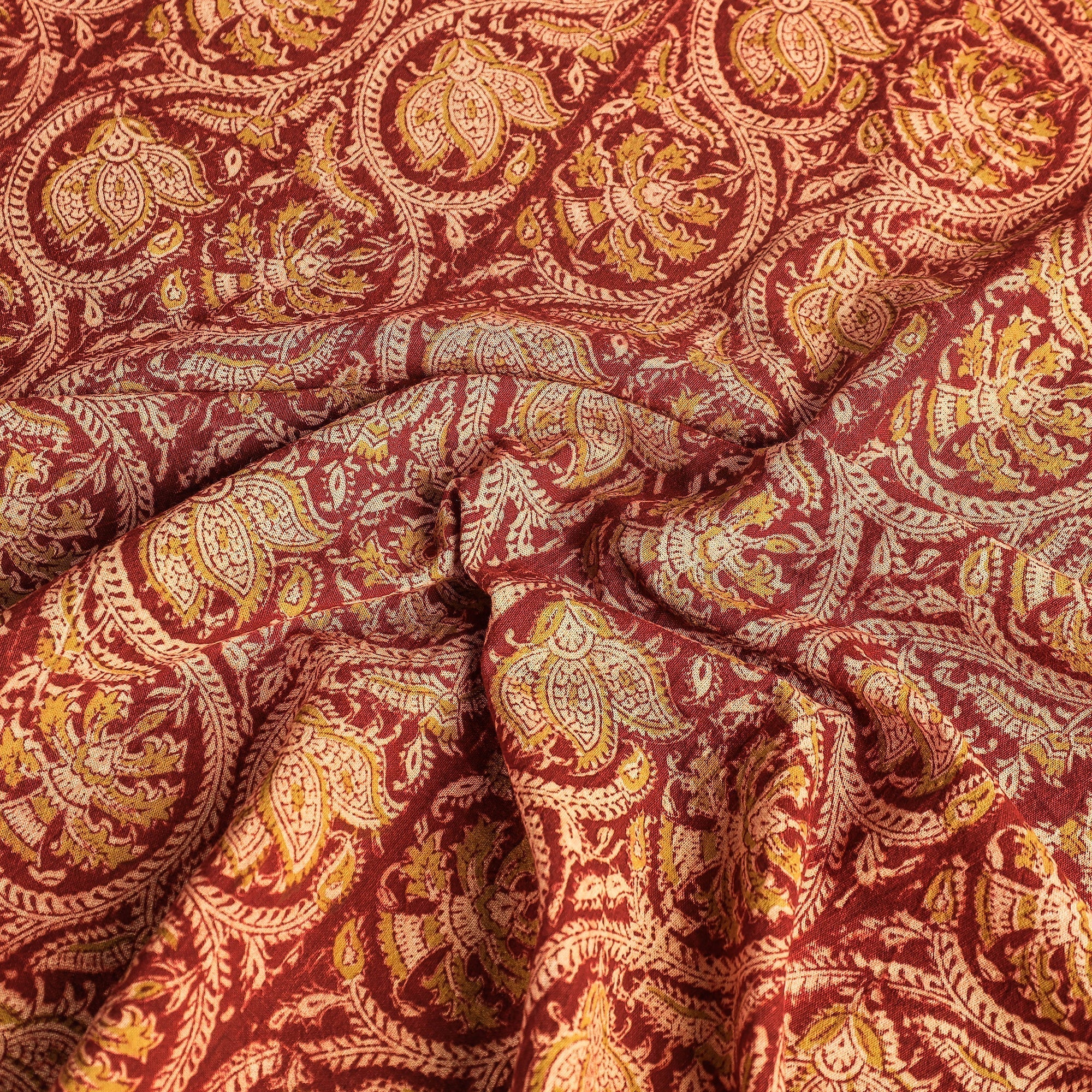 Red - Original Pedana Kalamkari Block Print Natural Dyed Cotton Table Cover (45 x 45 in) 26 - Image 3