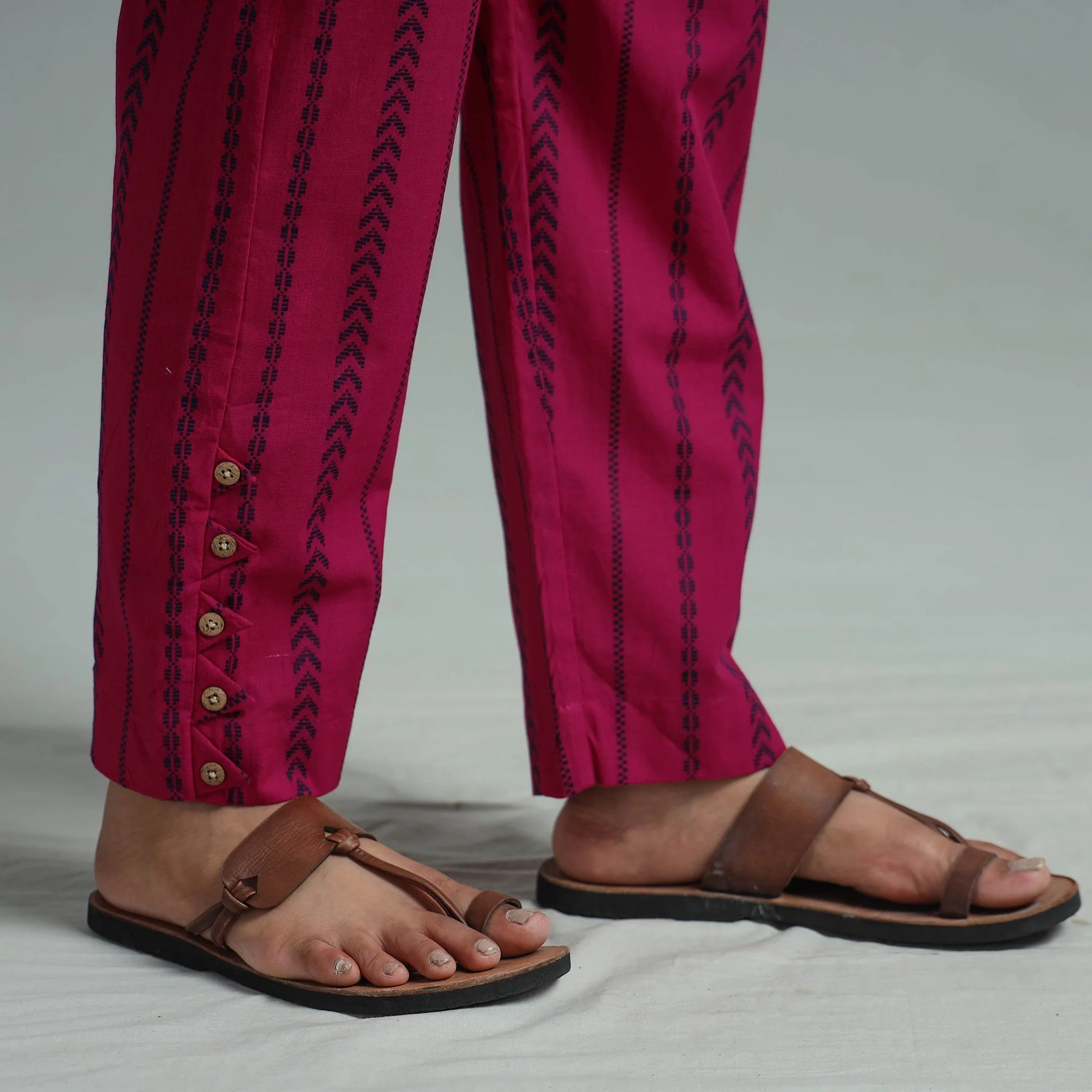 Pink - Jacquard Weave Cotton Elasticated Pant 05 - Image 5