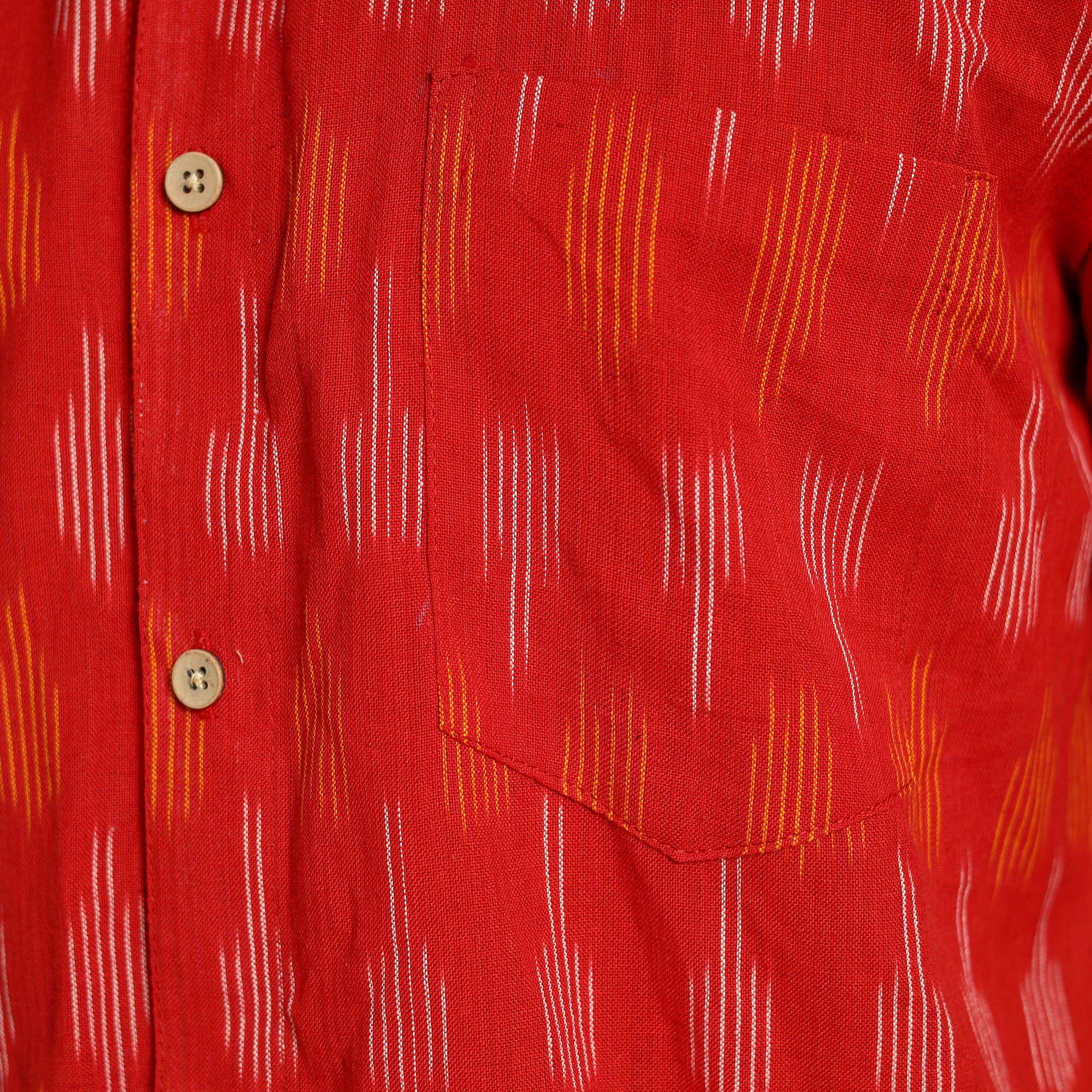 Red - Pochampally Ikat Weave Cotton Men Half Sleeve Shirt 09 - Image 6