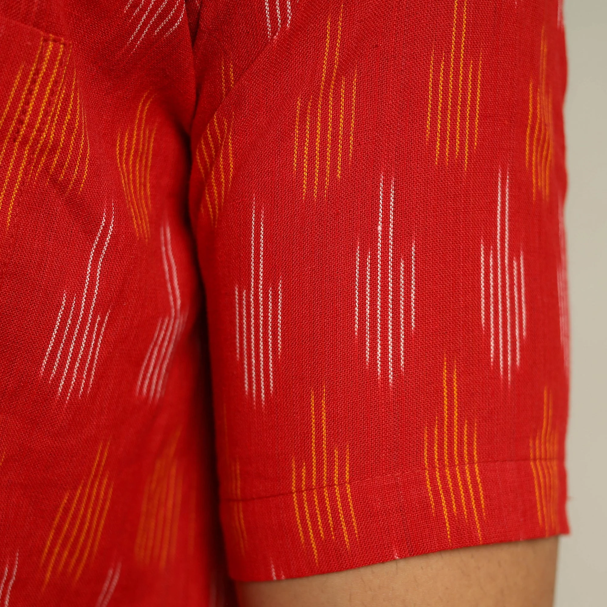 Red - Pochampally Ikat Weave Cotton Men Half Sleeve Shirt 09 - Image 7