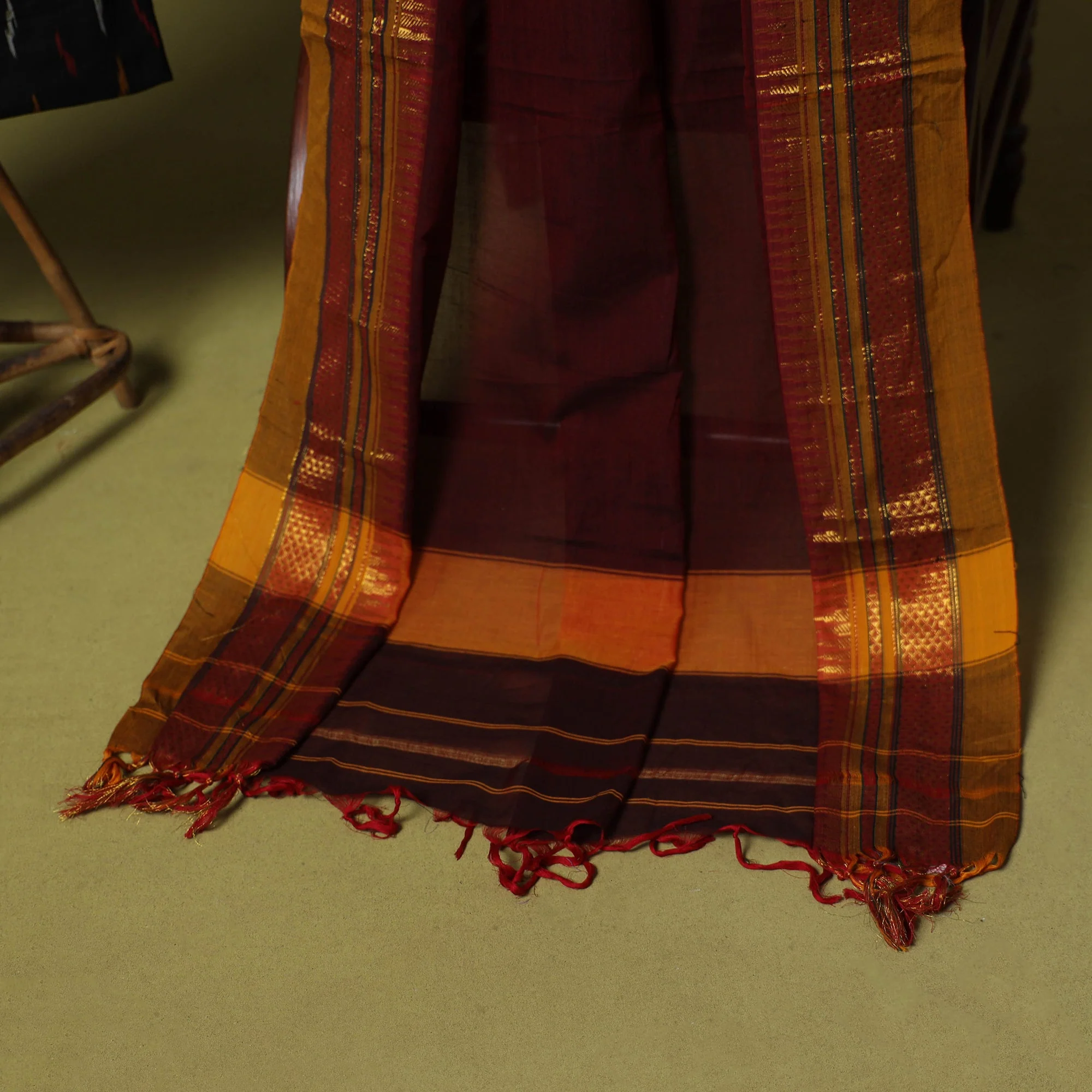 Blue - 2pc Cotton Unstitched Pochampally Ikat Dress Material with Jewellery Set 01 - Image 5
