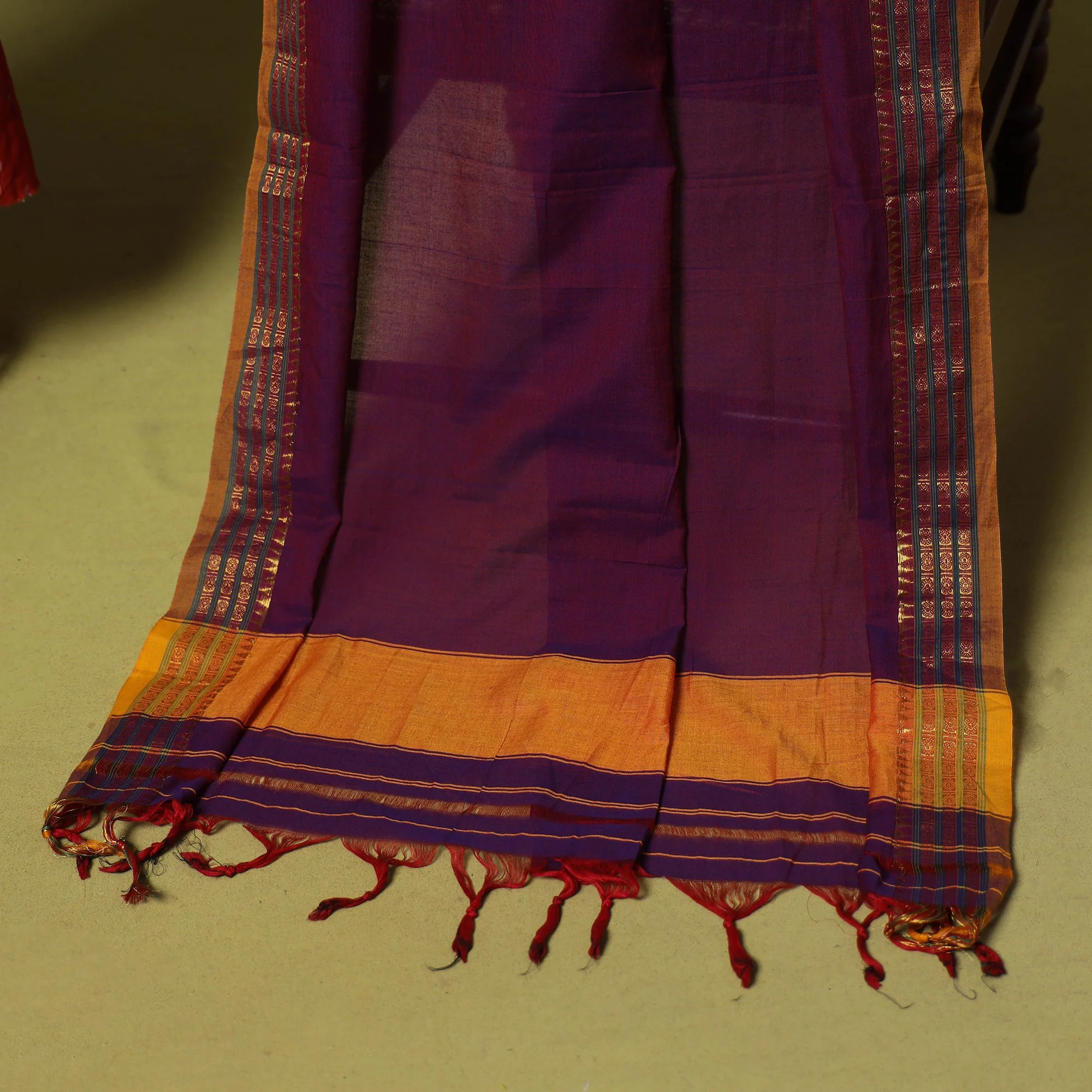 Red - 2pc Cotton Unstitched Pochampally Ikat Dress Material with Jewellery Set 06 - Image 5