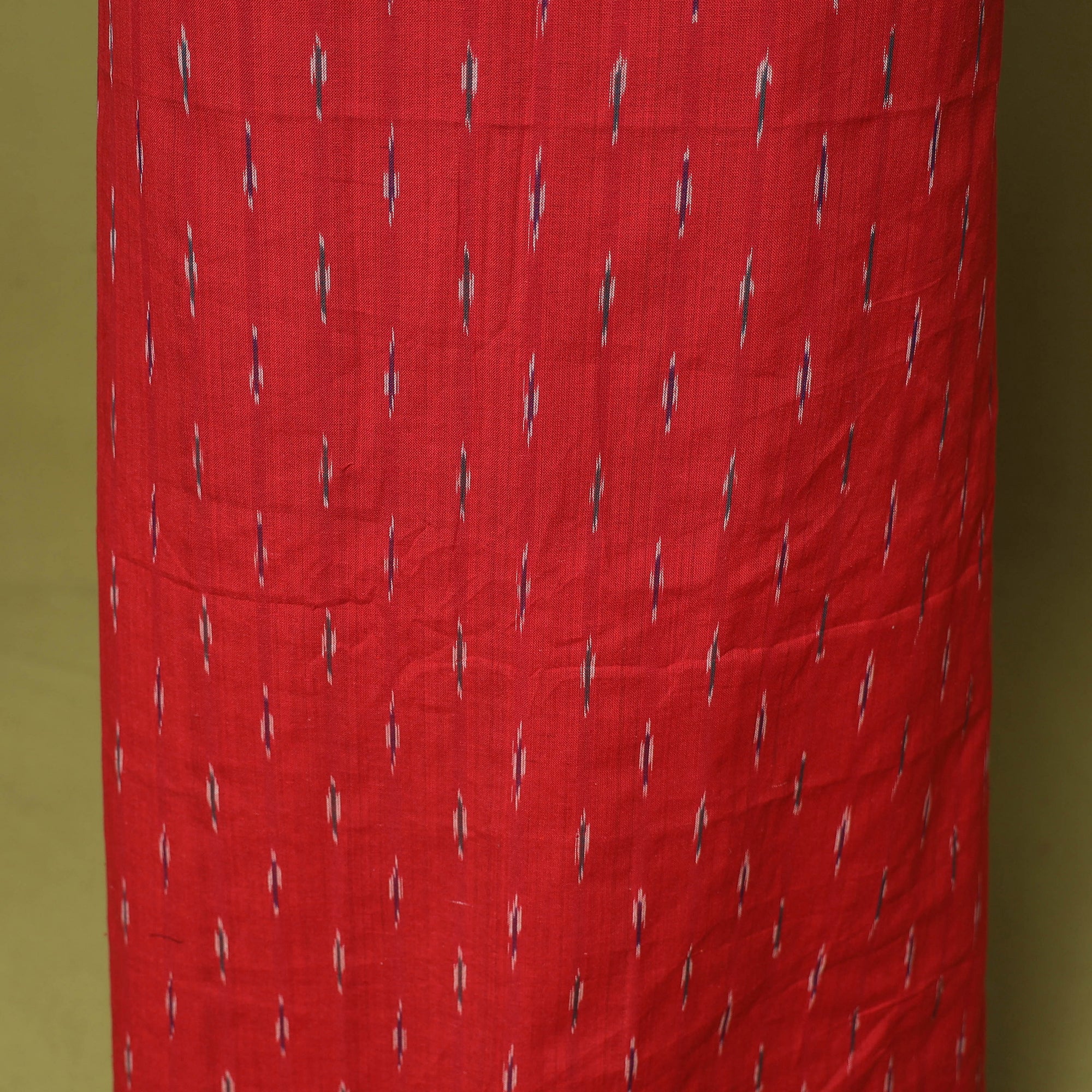 Red - 2pc Cotton Unstitched Pochampally Ikat Dress Material with Jewellery Set 06 - Image 6