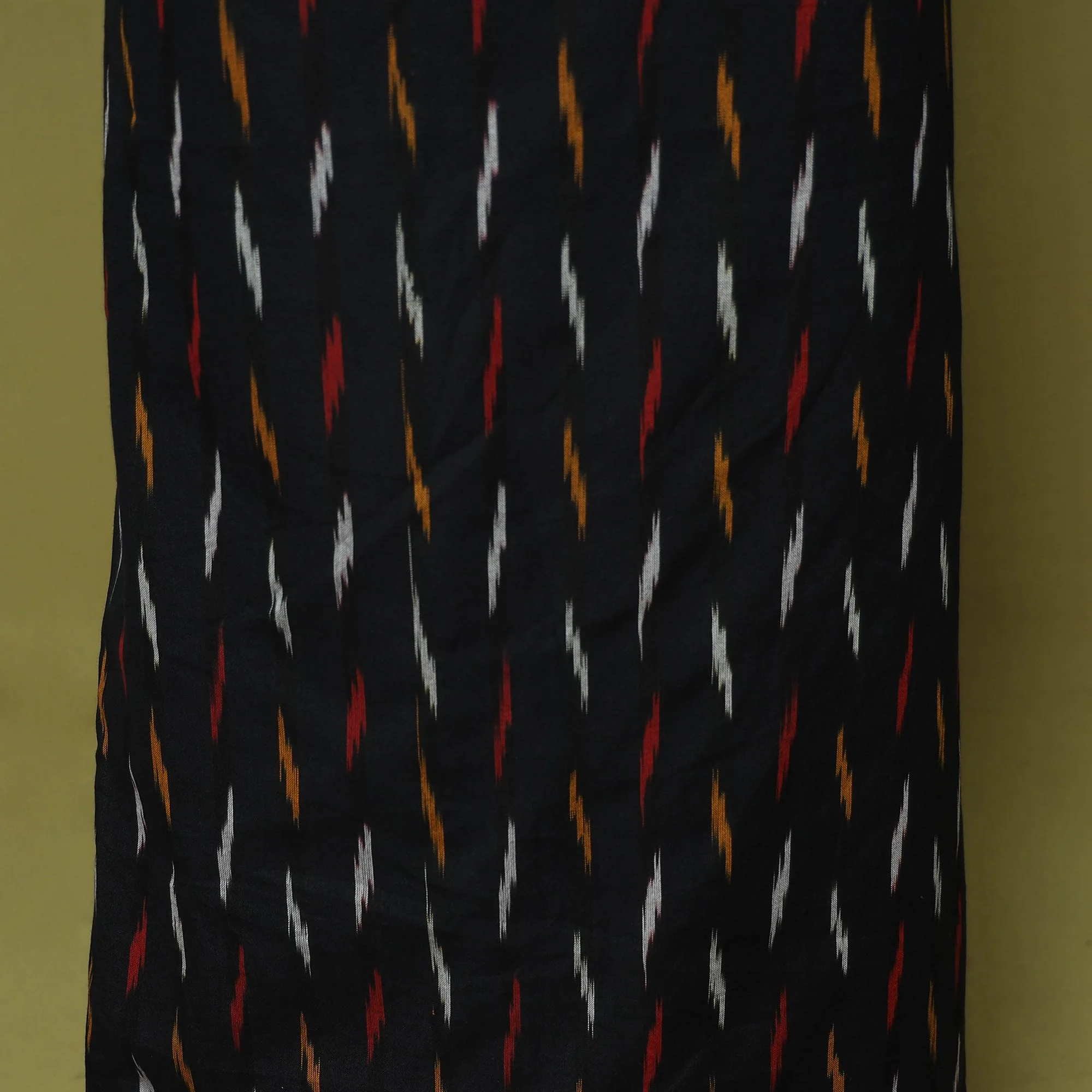 Black - 2pc Cotton Unstitched Pochampally Ikat Dress Material with Jewellery Set 11 - Image 6