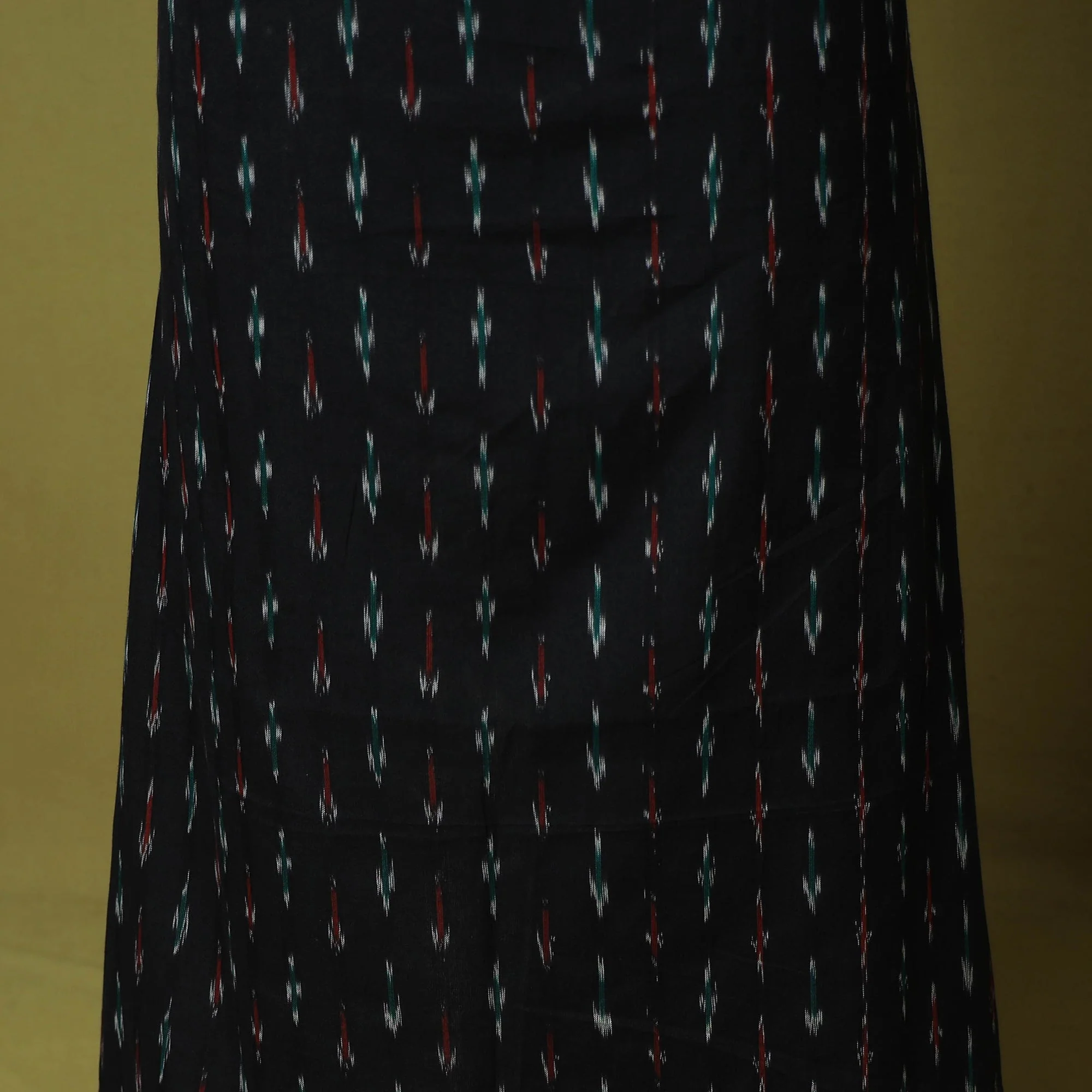Black - 2pc Cotton Unstitched Pochampally Ikat Dress Material with Jewellery Set 26 - Image 6