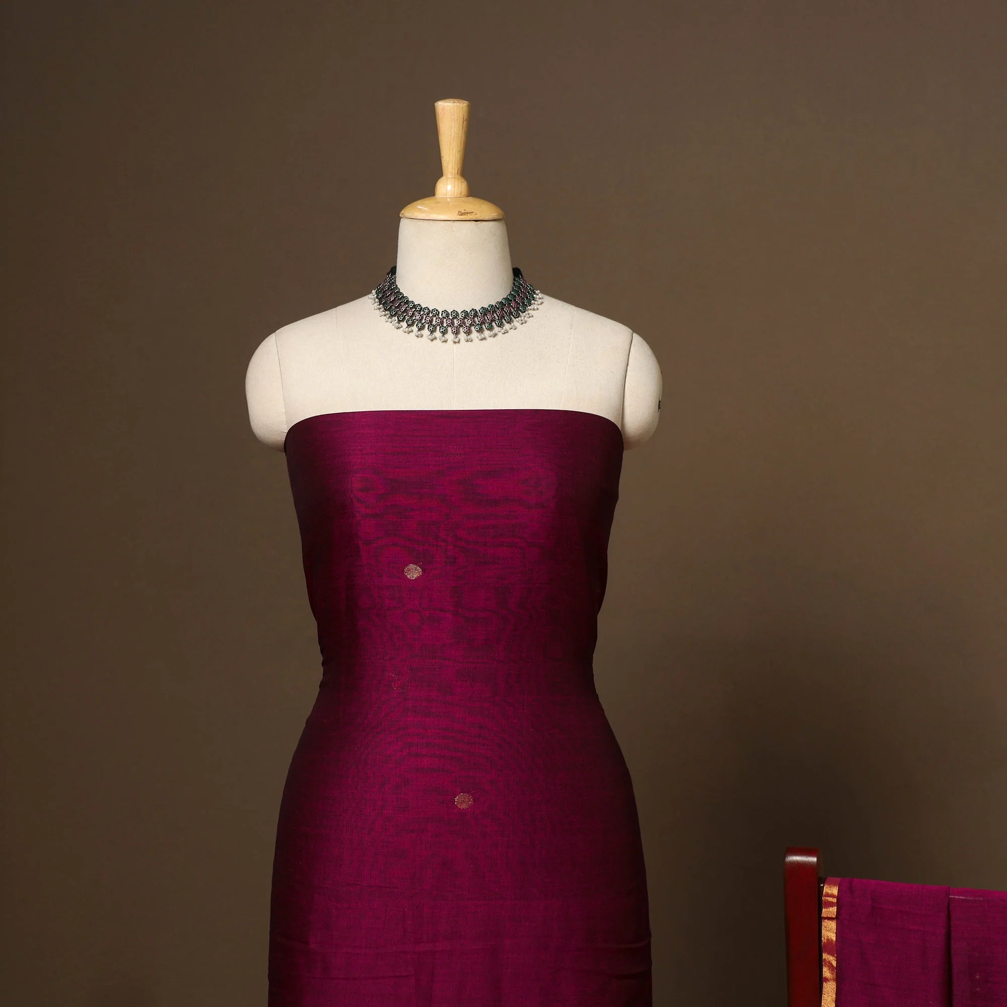 Purple - 2pc Handloom Cotton Unstitched Phulia Jamdani Dress Material 02 - Image 3