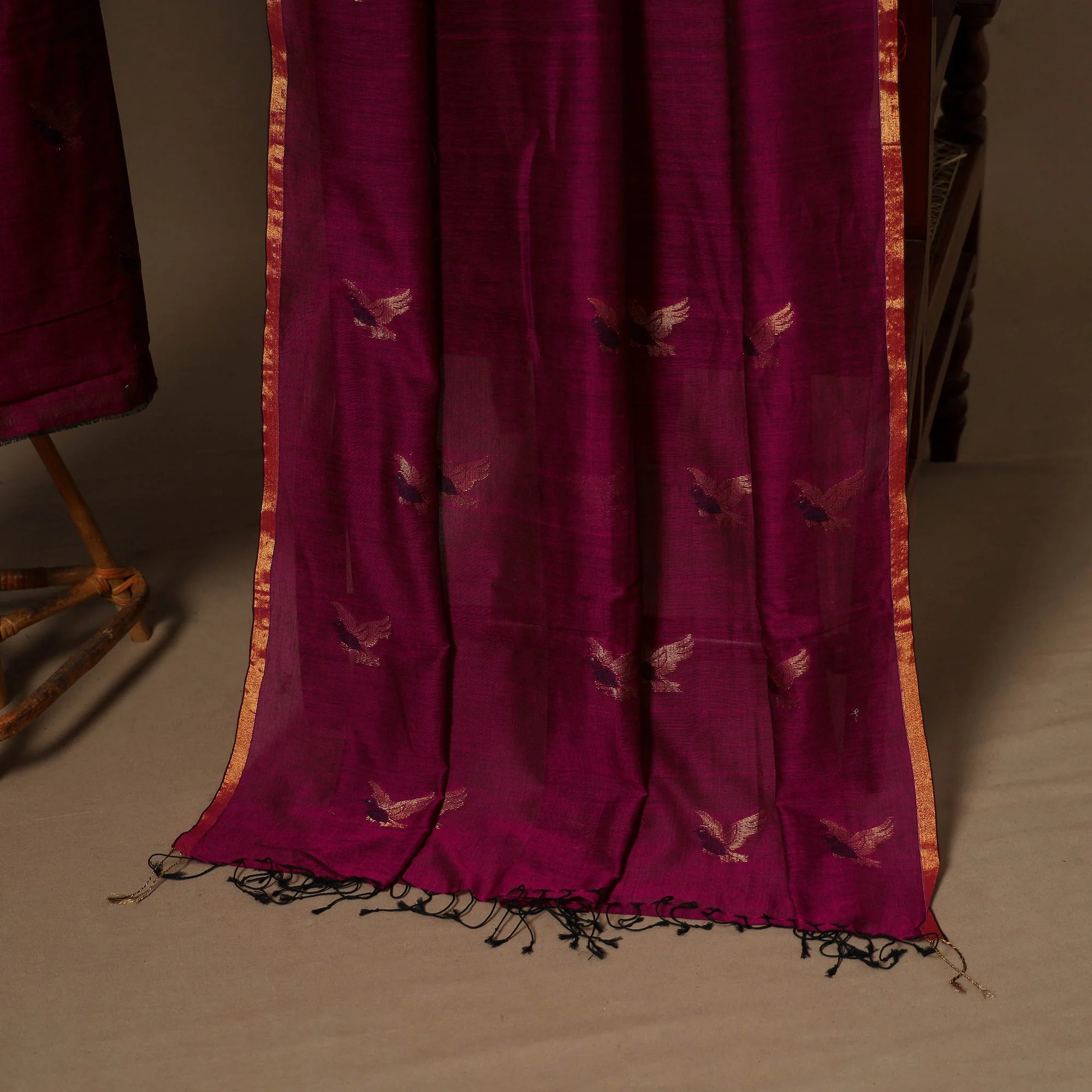 Purple - 2pc Handloom Cotton Unstitched Phulia Jamdani Dress Material 02 - Image 5