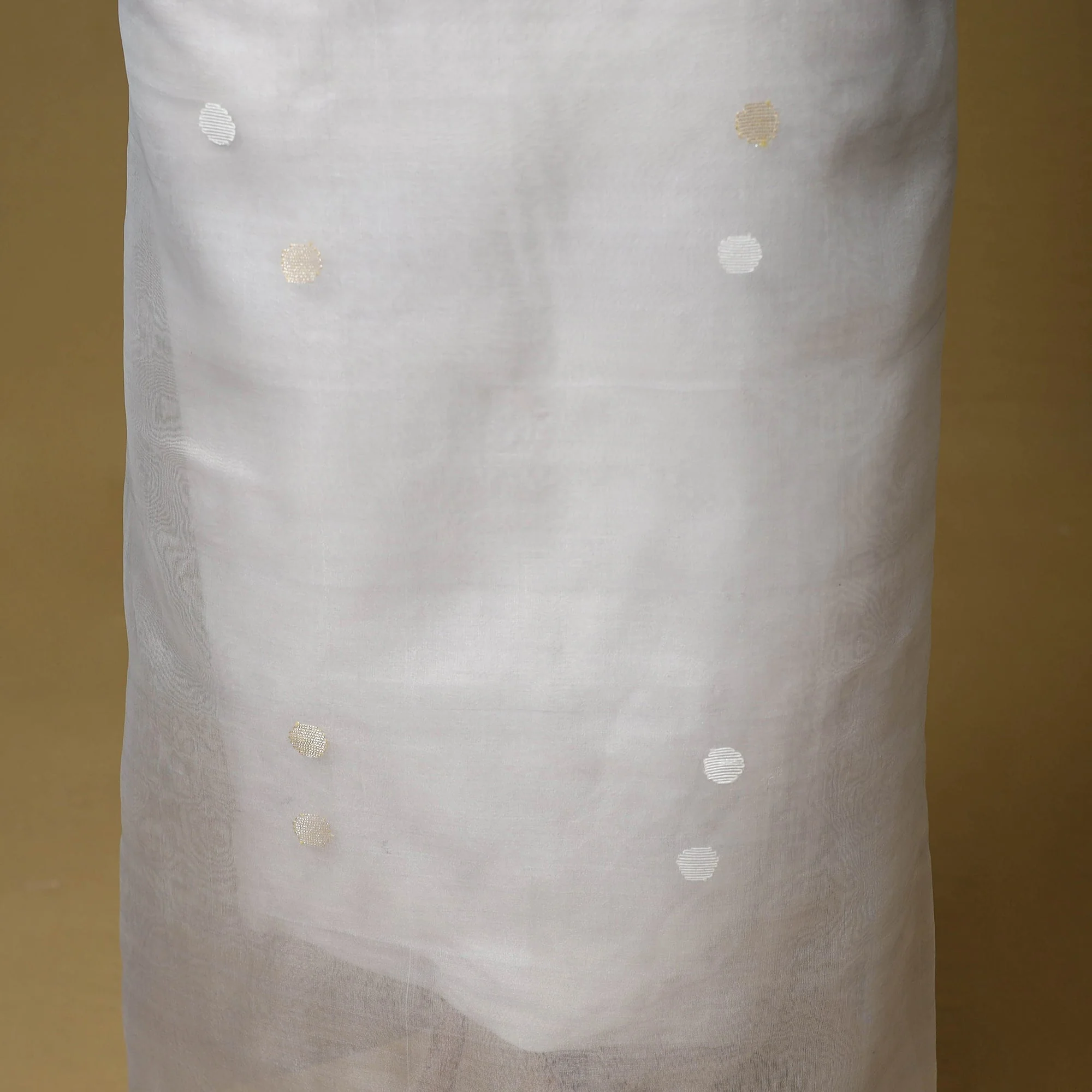 White - 2pc Handloom Mulberry Silk Unstitched Phulia Jamdani Dress Material 31 - Image 5