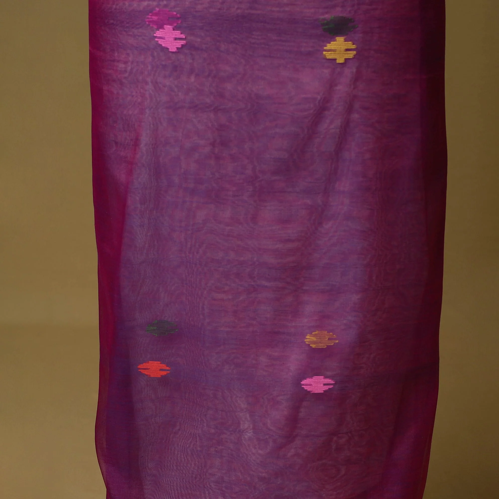 Purple - 2pc Handloom Silk Cotton Unstitched Phulia Jamdani Dress Material 09 - Image 5