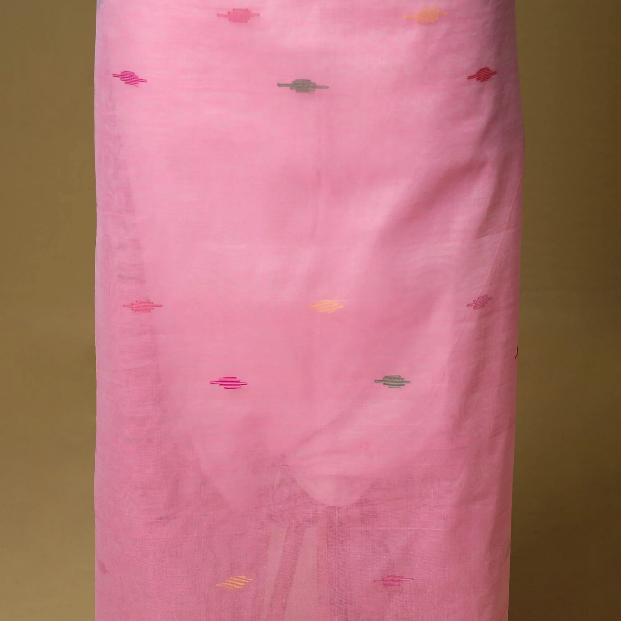 Pink - 2pc Handloom Silk Cotton Unstitched Phulia Jamdani Dress Material 20 - Image 5