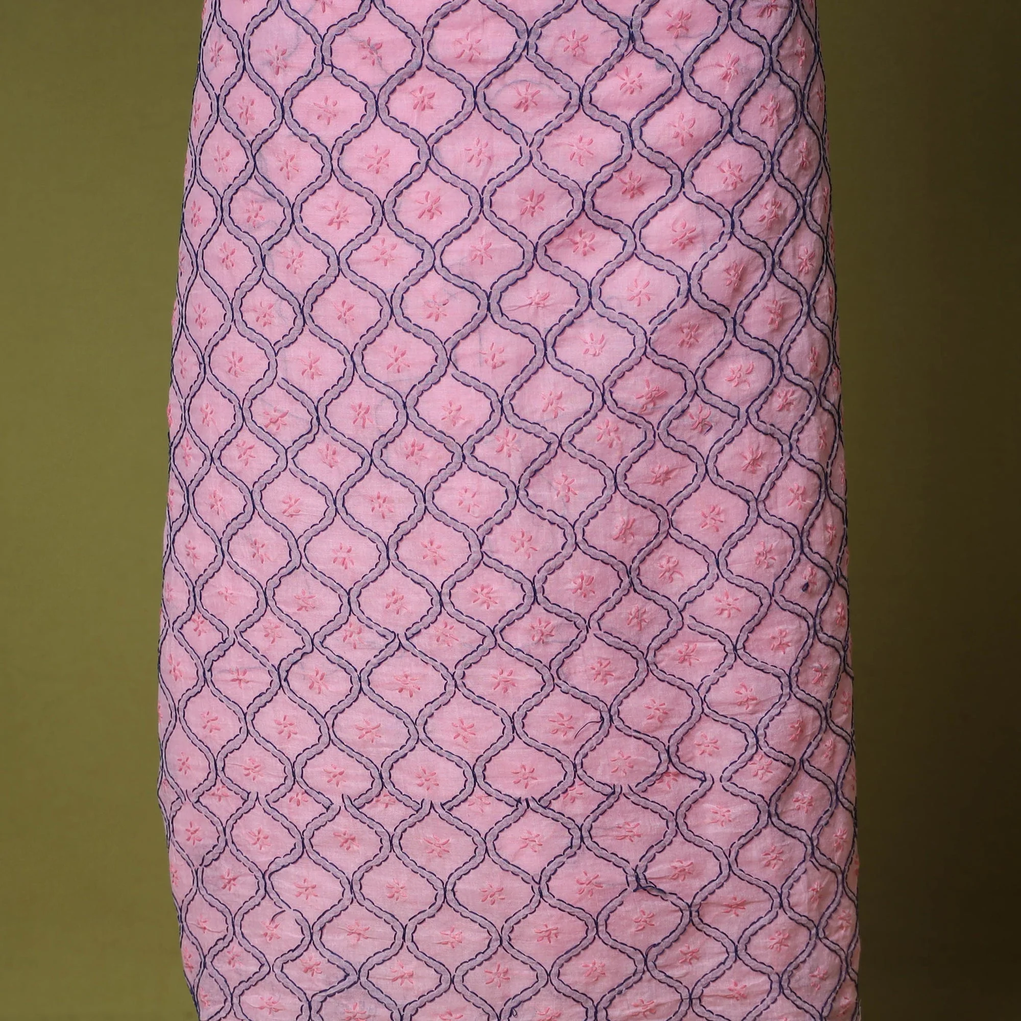 Pink - 3pc Hand Embroidery Cotton Lucknow Chikankari Dress Material 33 - Image 6