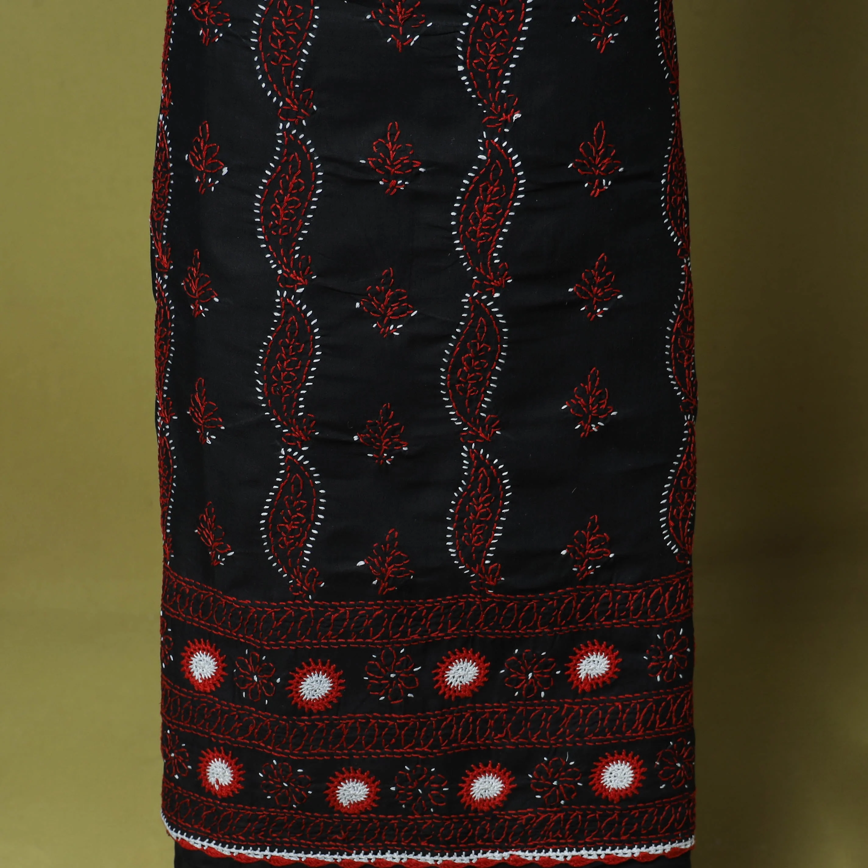 Black - 3pc Hand Embroidery Cotton Lucknow Chikankari Dress Material 67 - Image 6