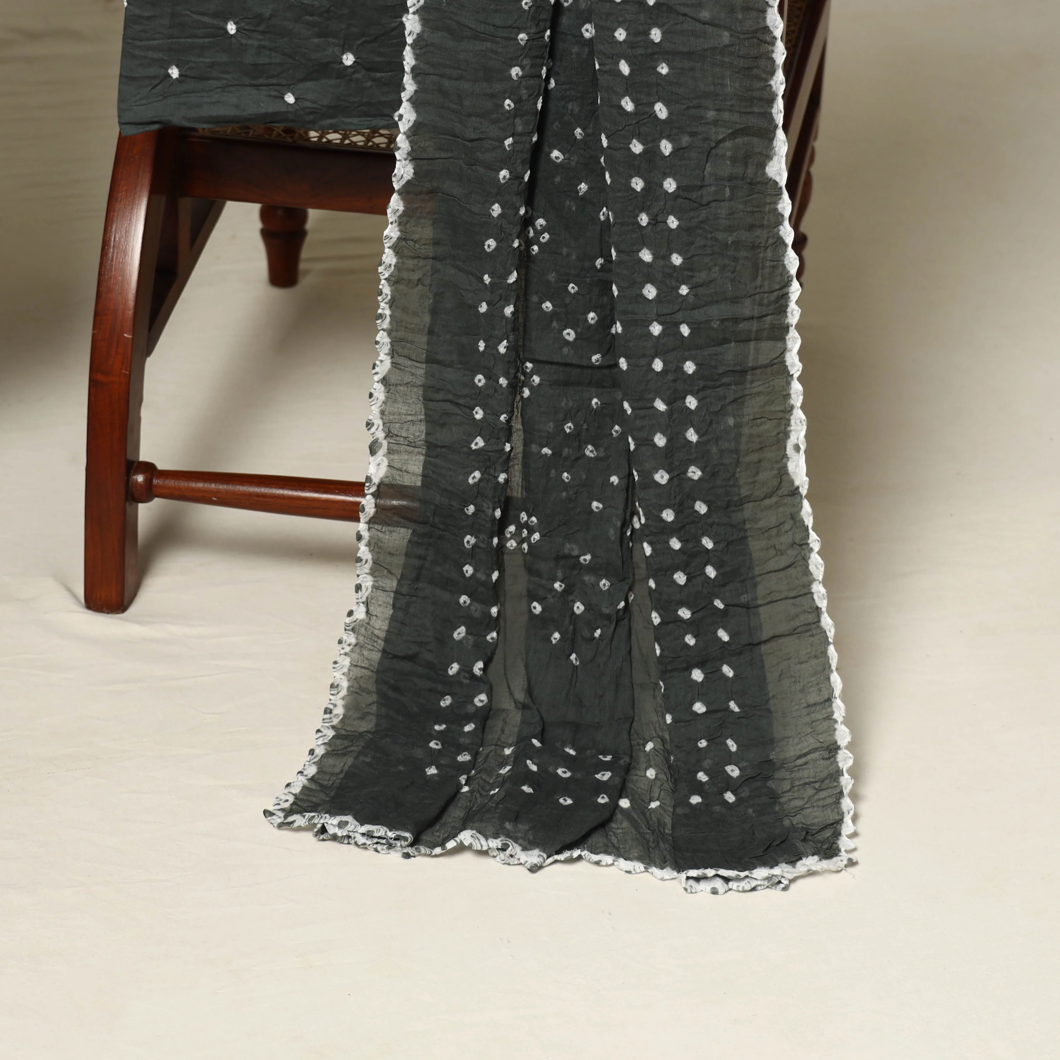 Grey - 3pc Kutch Tie-Dye Satin Cotton Unstitched Bandhani Dress Material 16 - Image 4