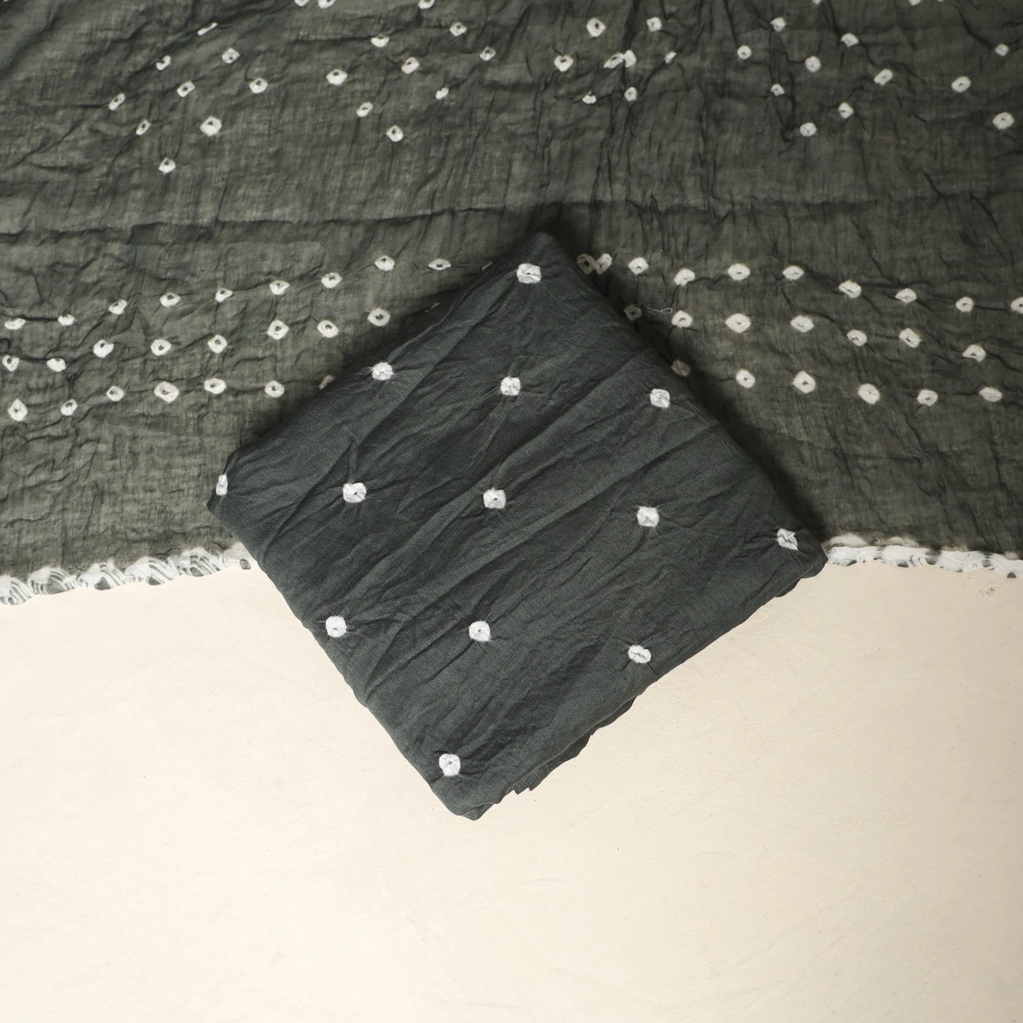 Grey - 3pc Kutch Tie-Dye Satin Cotton Unstitched Bandhani Dress Material 16 - Image 5