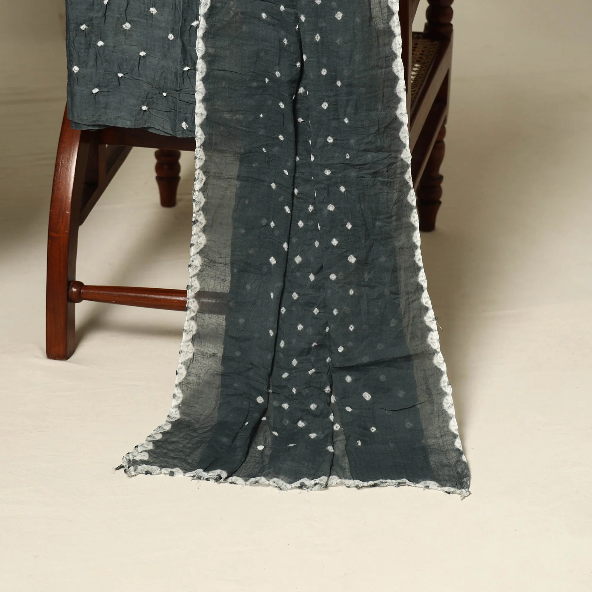 Grey - 3pc Kutch Tie-Dye Satin Cotton Unstitched Bandhani Dress Material 23 - Image 4