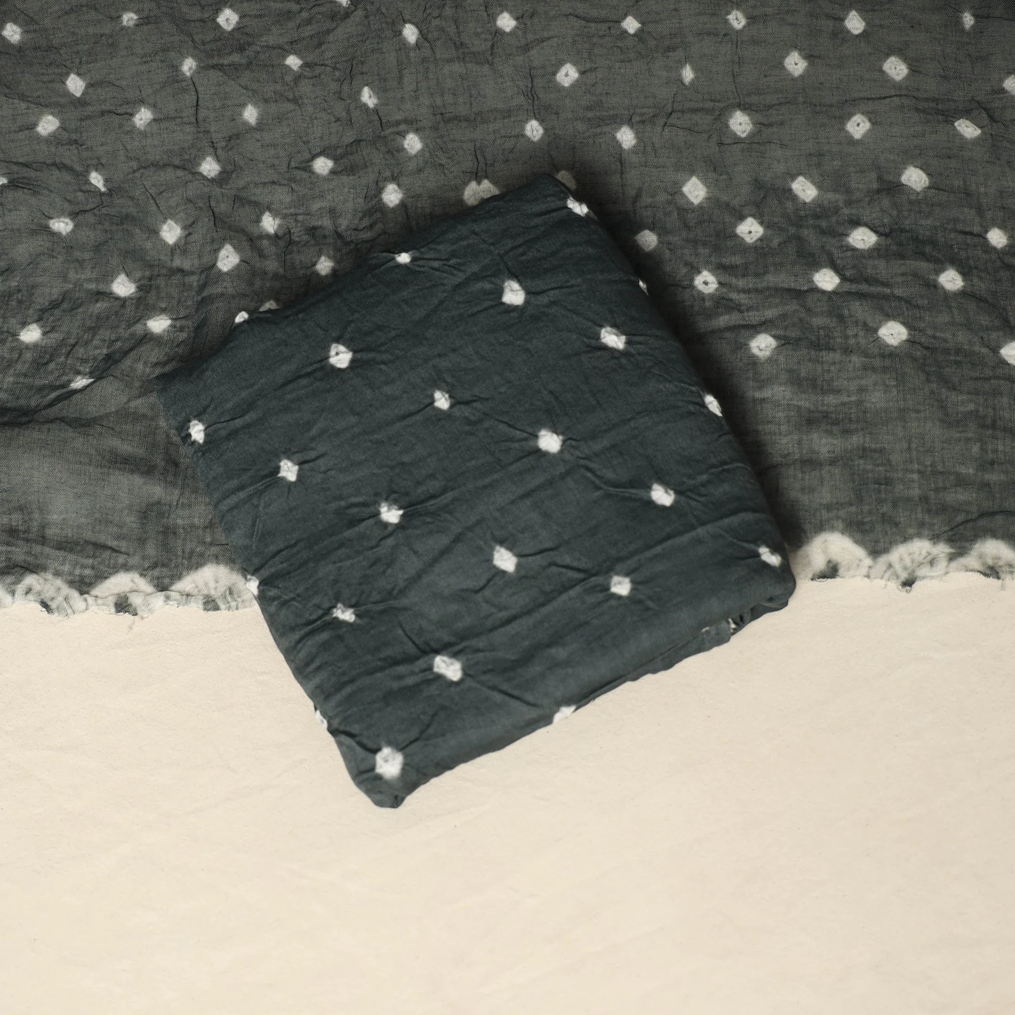 Grey - 3pc Kutch Tie-Dye Satin Cotton Unstitched Bandhani Dress Material 23 - Image 5