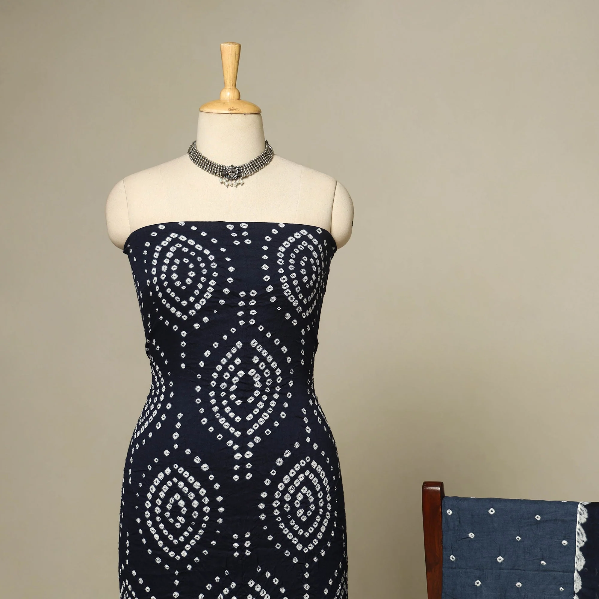 Blue - 3pc Kutch Tie-Dye Satin Cotton Unstitched Bandhani Dress Material 29 - Image 3