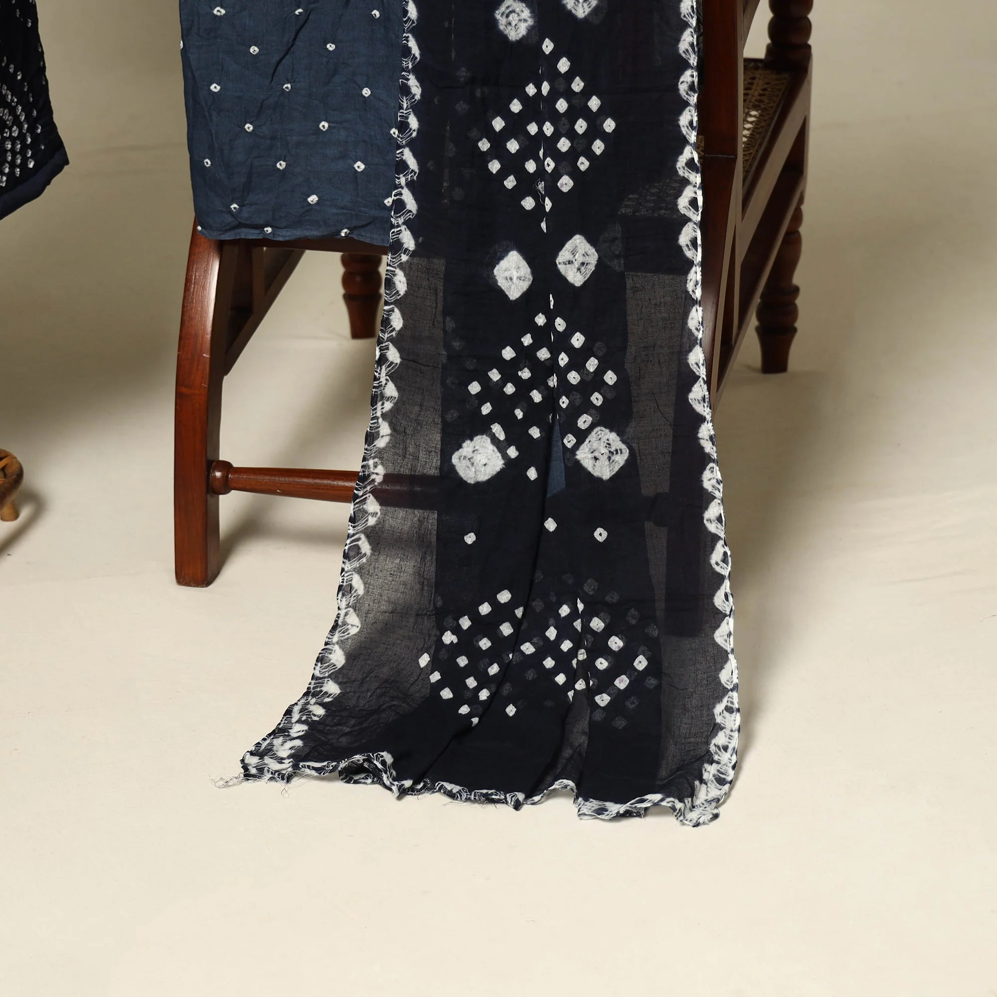 Blue - 3pc Kutch Tie-Dye Satin Cotton Unstitched Bandhani Dress Material 29 - Image 4