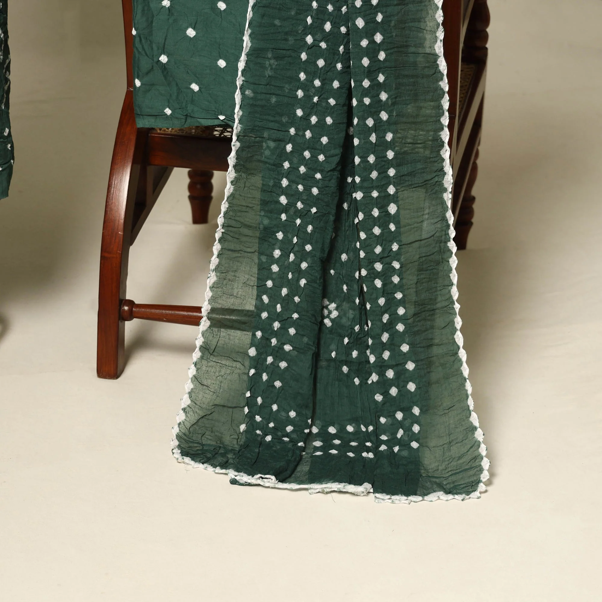 Green - 3pc Kutch Tie-Dye Satin Cotton Unstitched Bandhani Dress Material 30 - Image 4