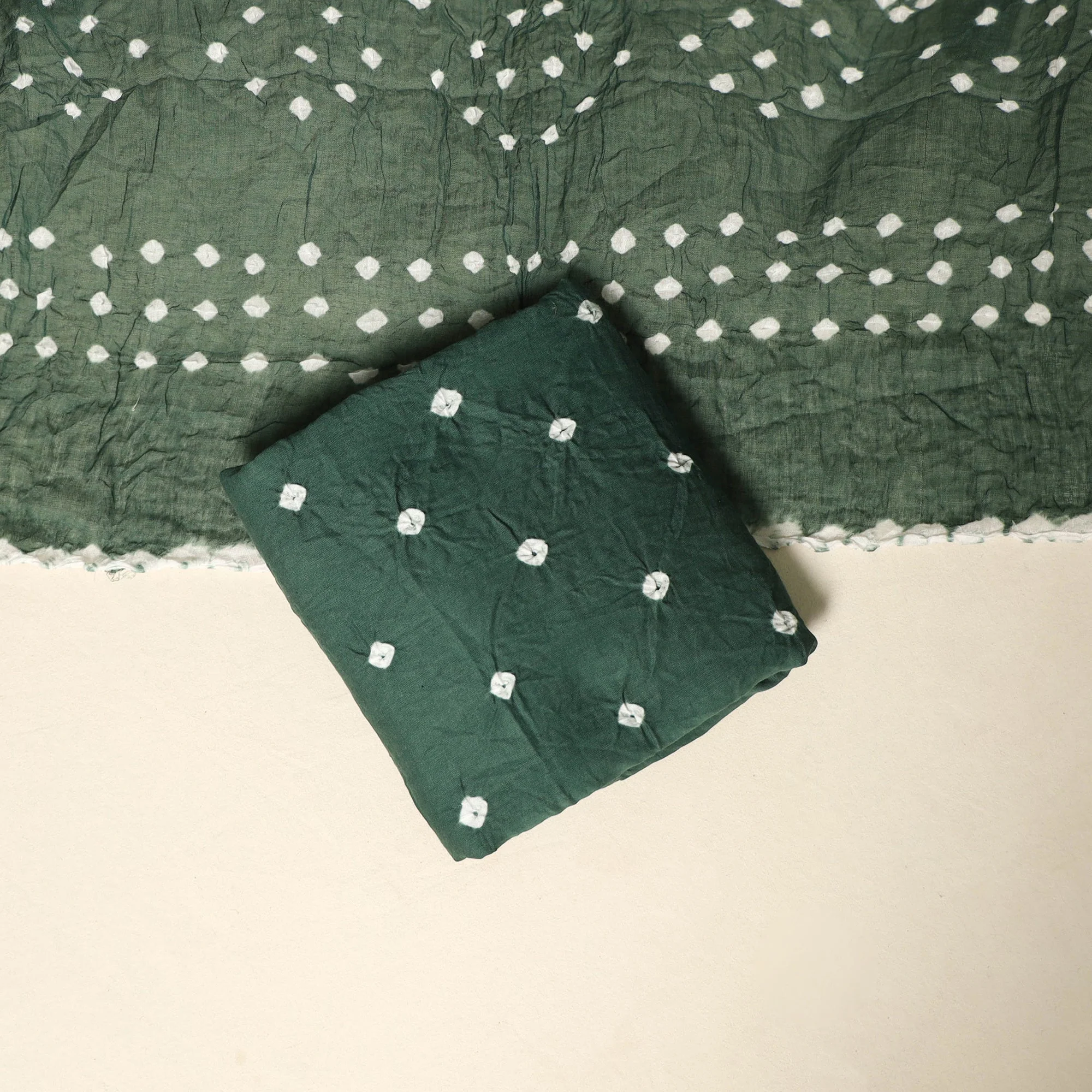Green - 3pc Kutch Tie-Dye Satin Cotton Unstitched Bandhani Dress Material 30 - Image 5