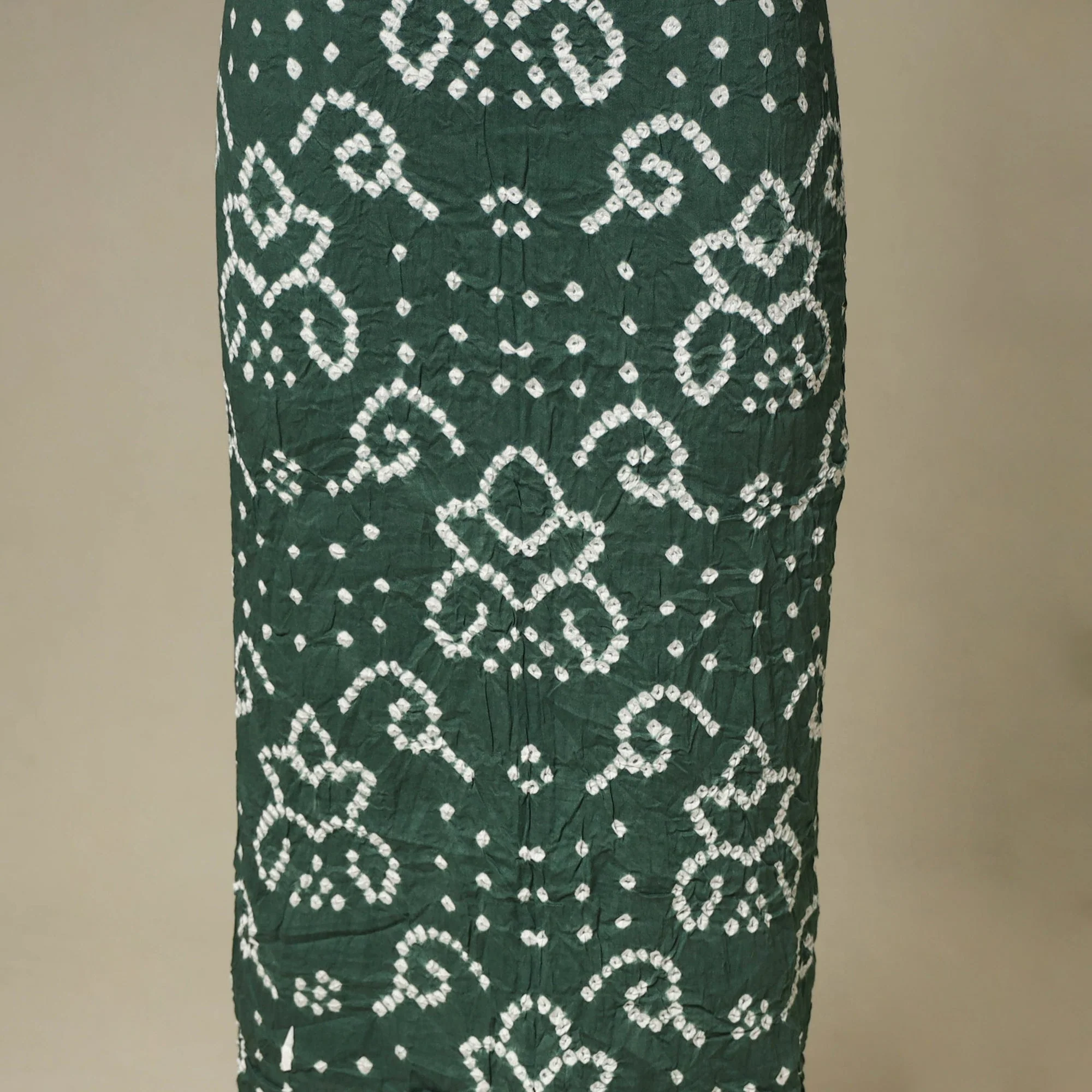 Green - 3pc Kutch Tie-Dye Satin Cotton Unstitched Bandhani Dress Material 30 - Image 6