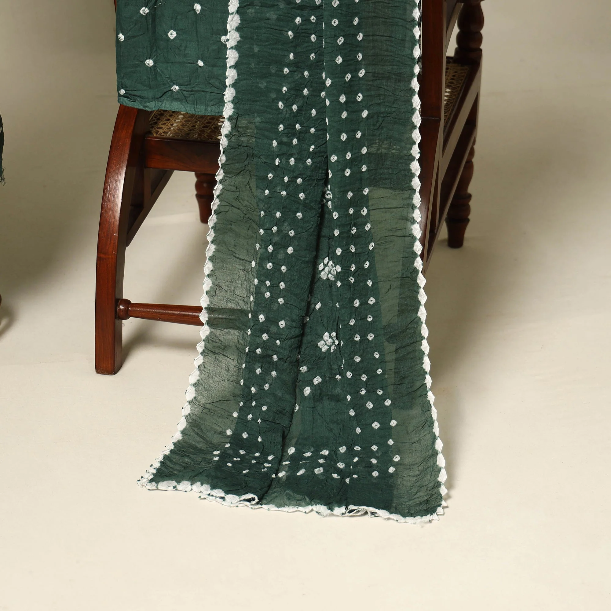 Green - 3pc Kutch Tie-Dye Satin Cotton Unstitched Bandhani Dress Material 31 - Image 4