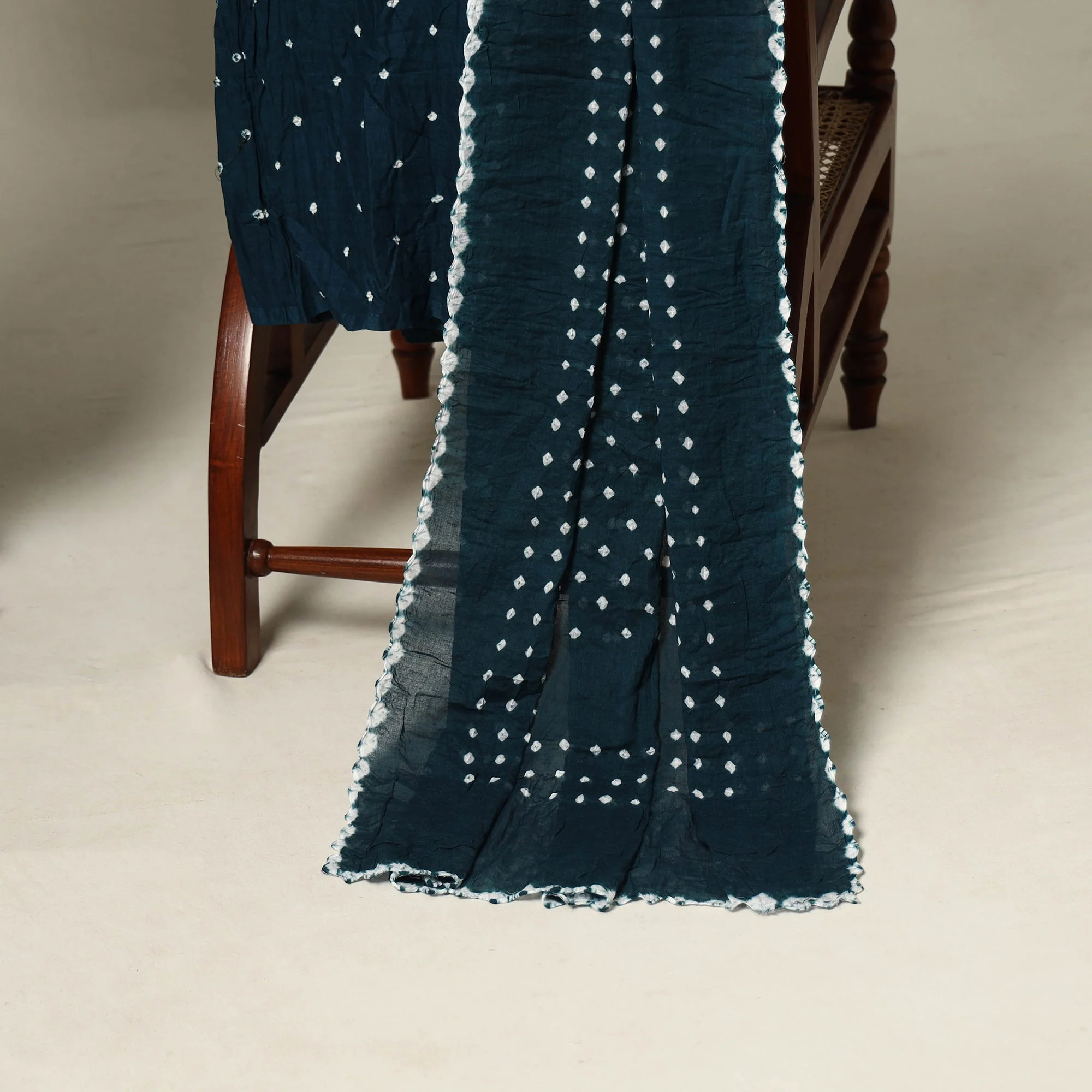 Blue - 3pc Kutch Tie-Dye Satin Cotton Unstitched Bandhani Dress Material 51 - Image 4