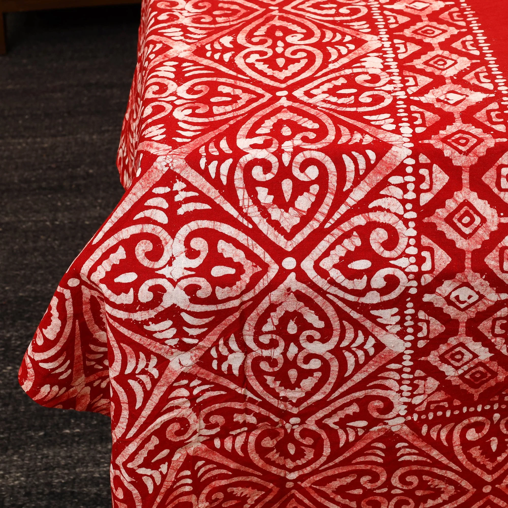 Red - Cotton Double Hand Batik Print Bed Sheet Set 11 - Image 3