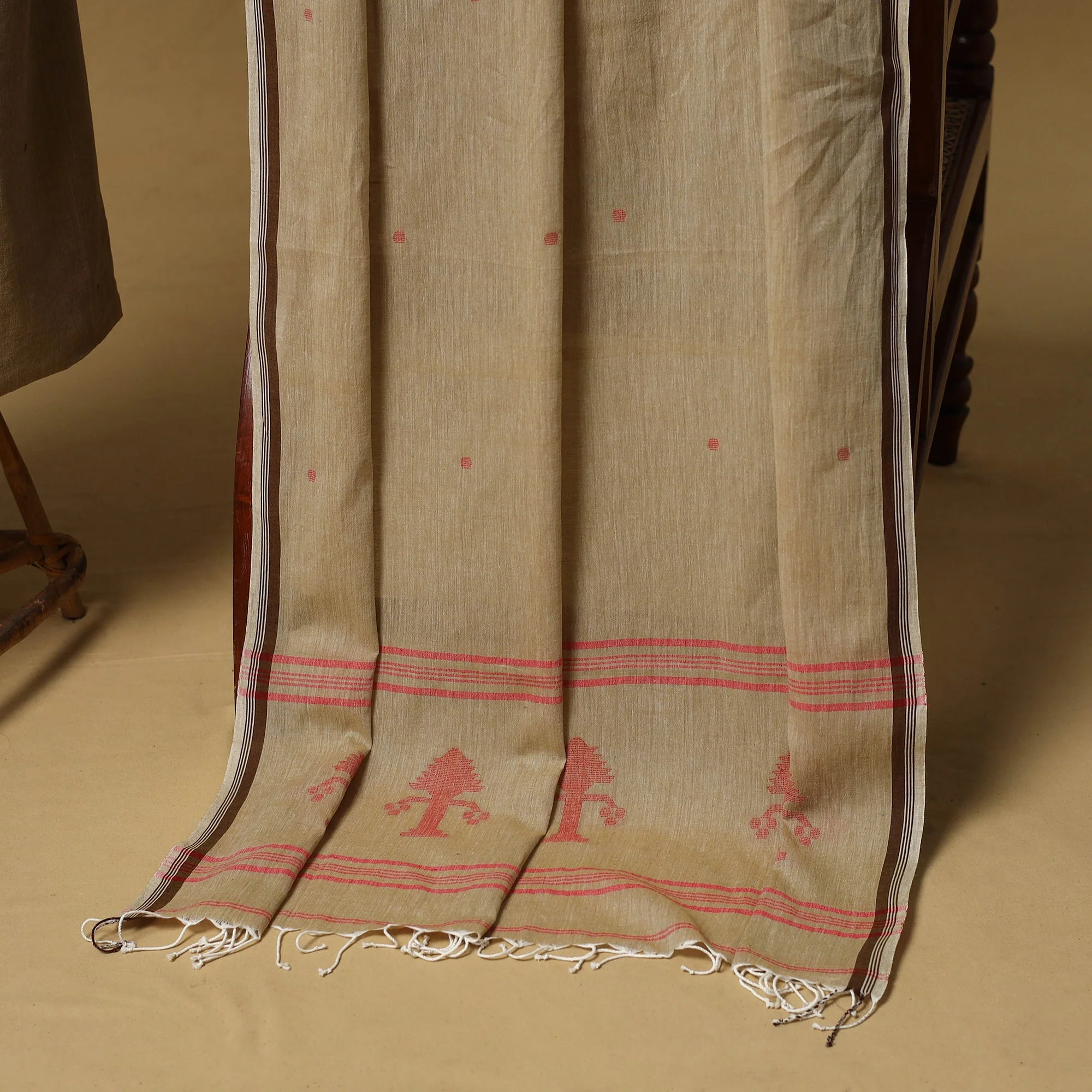 Brown - Handloom Bengal Jamdani Cotton 2pc Unstitched Dress Material 06 - Image 4