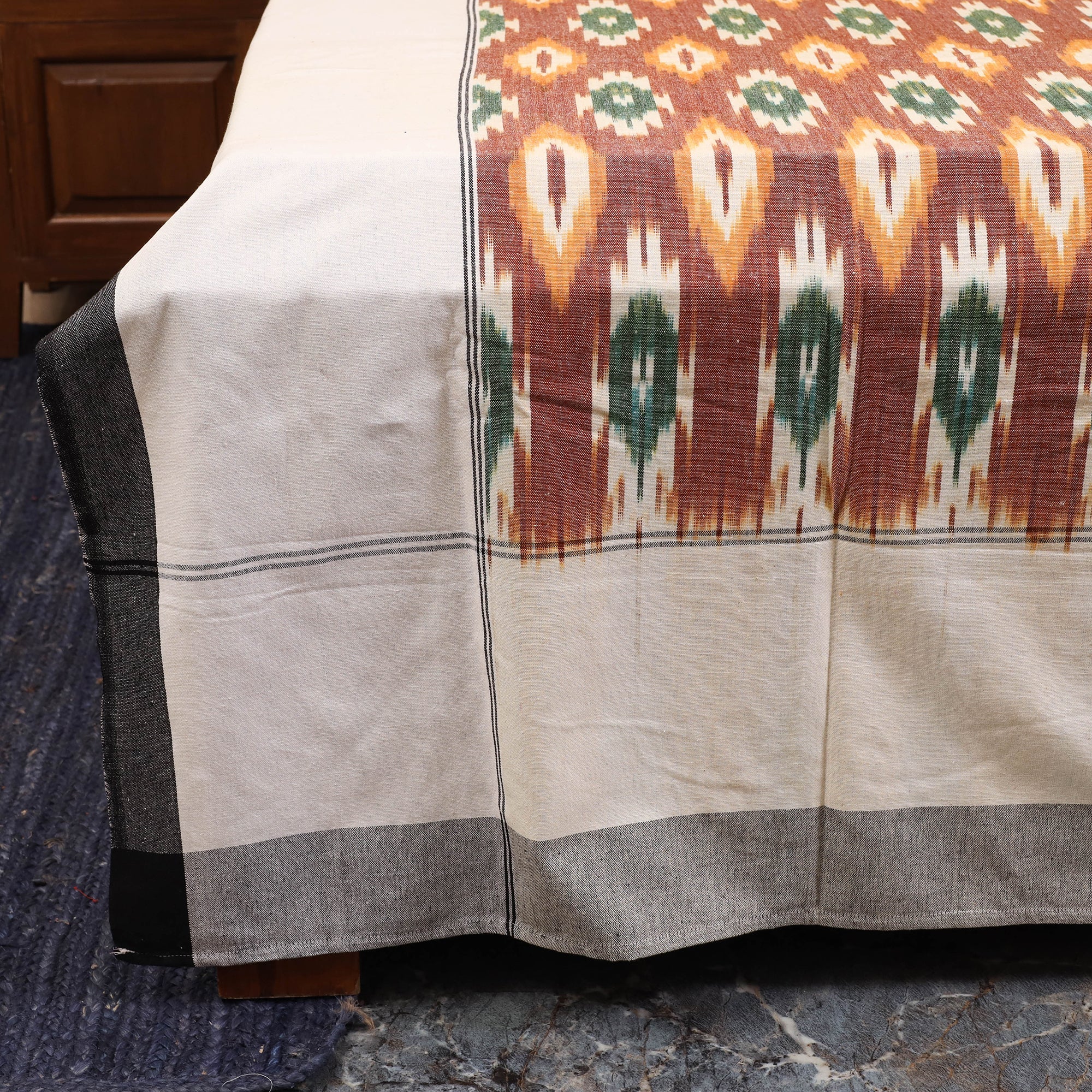 Brown - Handloom Cotton Pochampally Ikat Double Bedsheet Set (108 x 90 in) 06 - Image 3