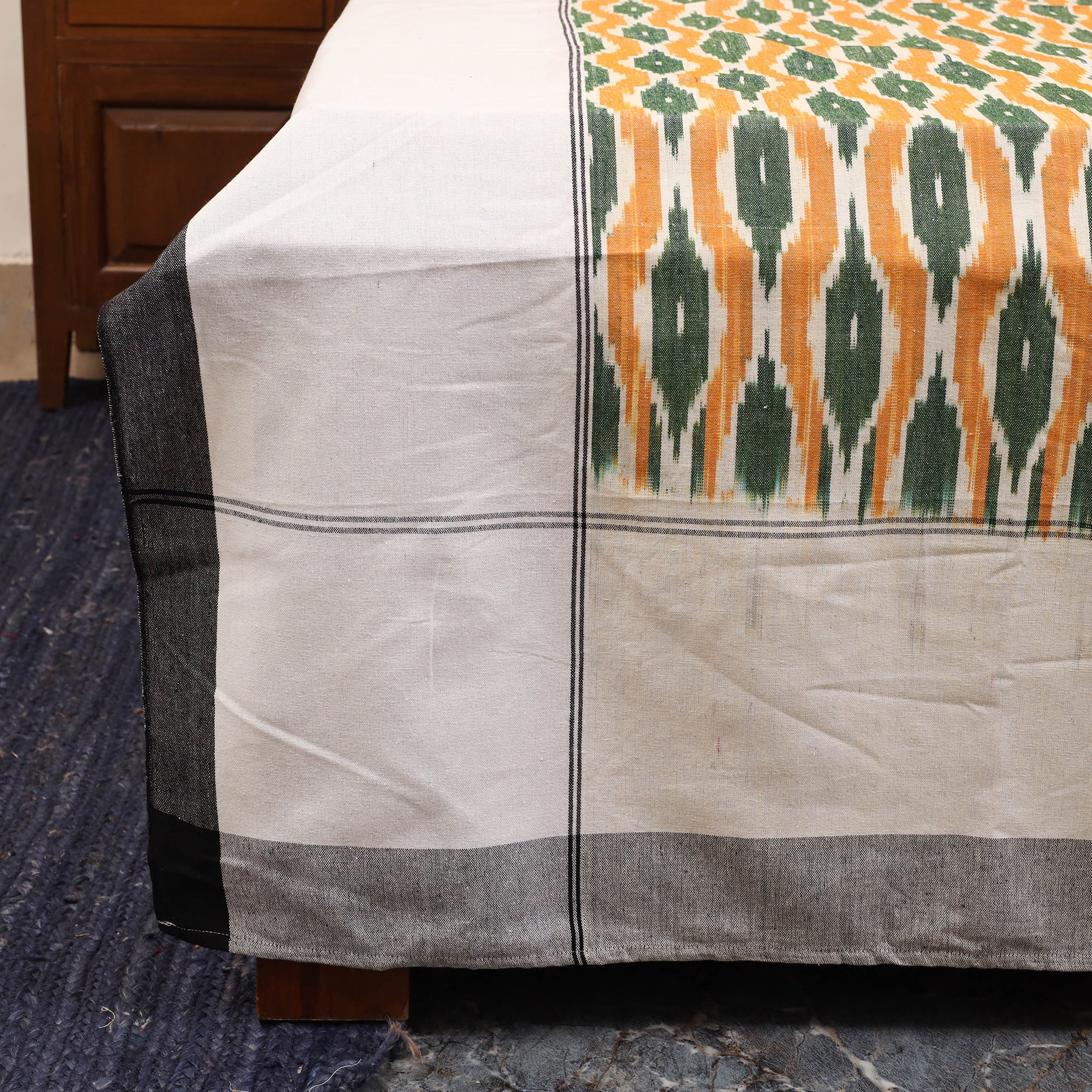 Yellow - Handloom Cotton Pochampally Ikat Double Bedsheet Set (108 x 90 in) 15 - Image 3