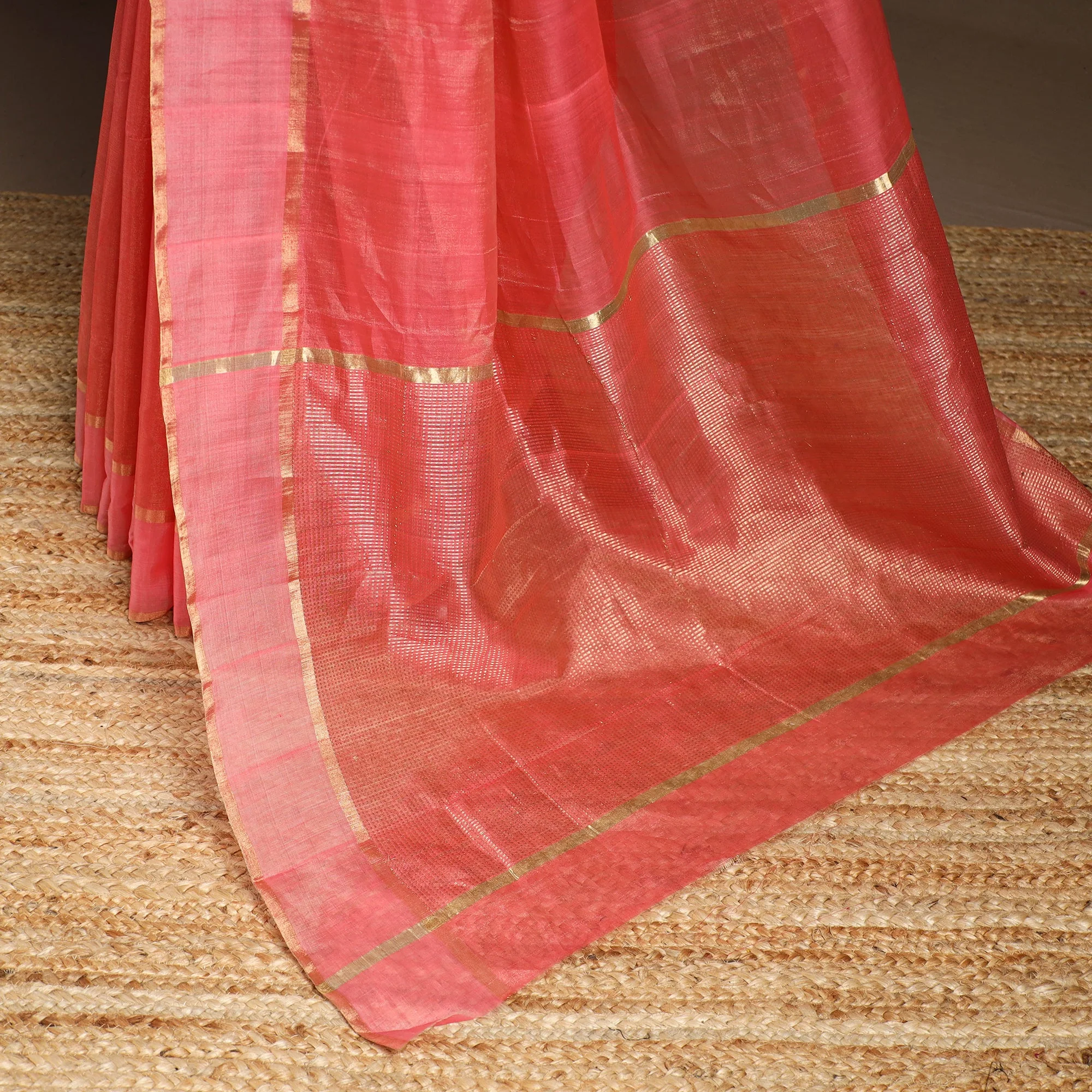 Pink - Handloom Tissue Zari Chanderi Silk Saree 09 - Image 5