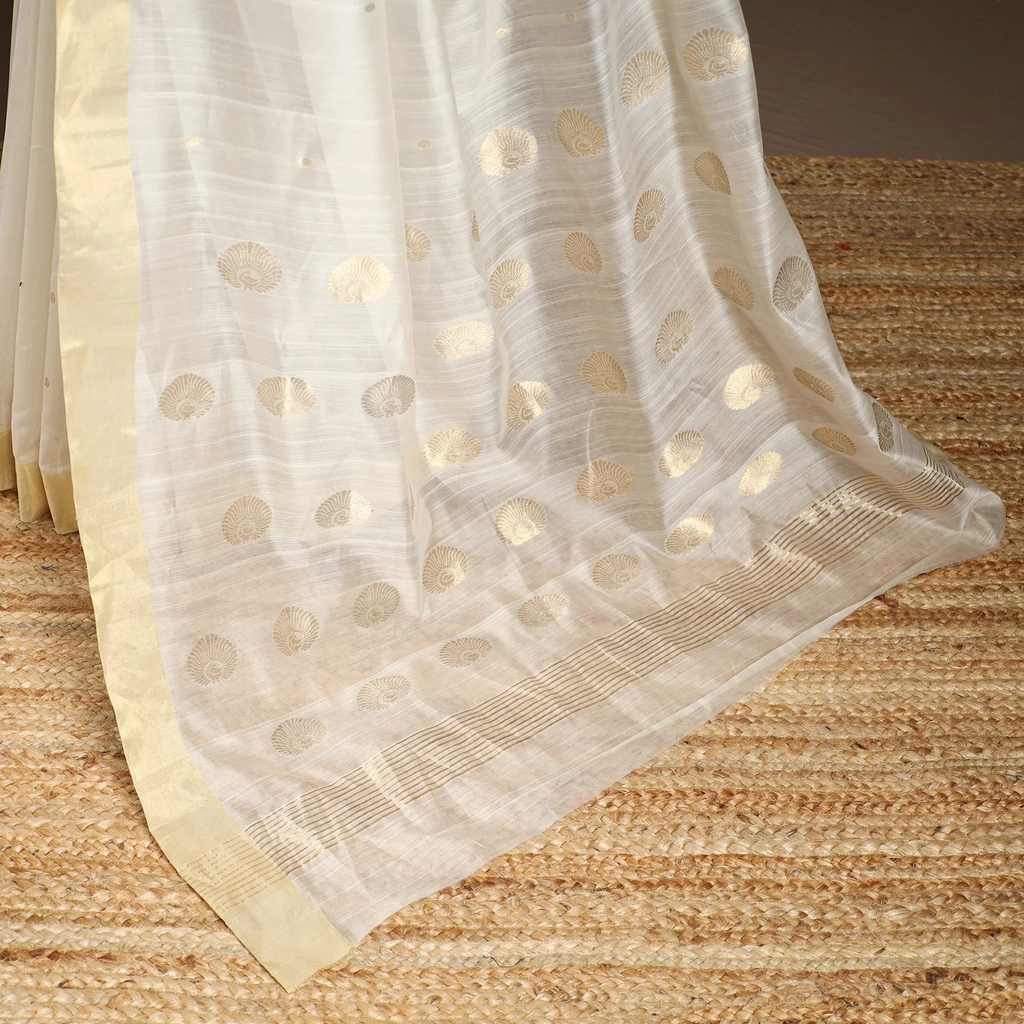 White - Handloom Zari Work Chanderi Silk Saree 05 - Image 5