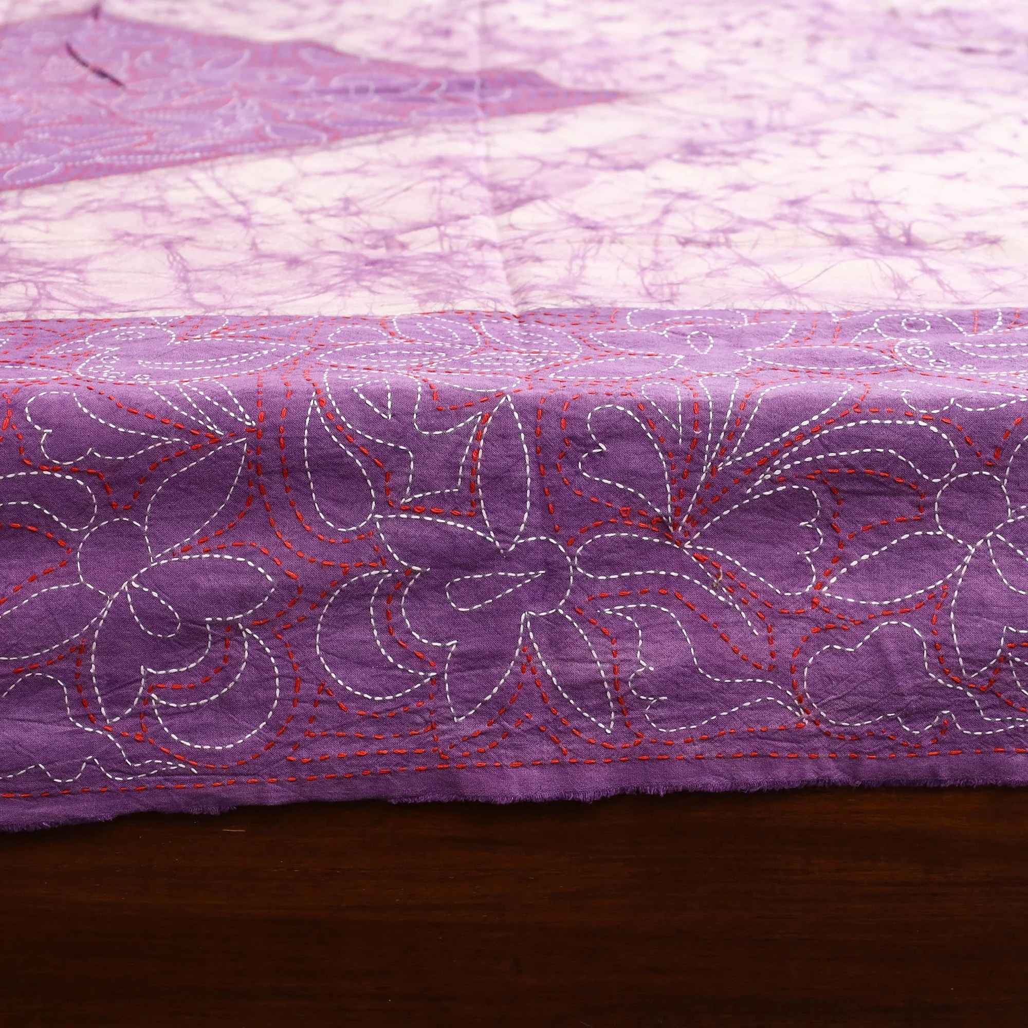 Purple - Kantha Handwork Cotton Single Hand Batik Print Bed Sheet 11 - Image 4