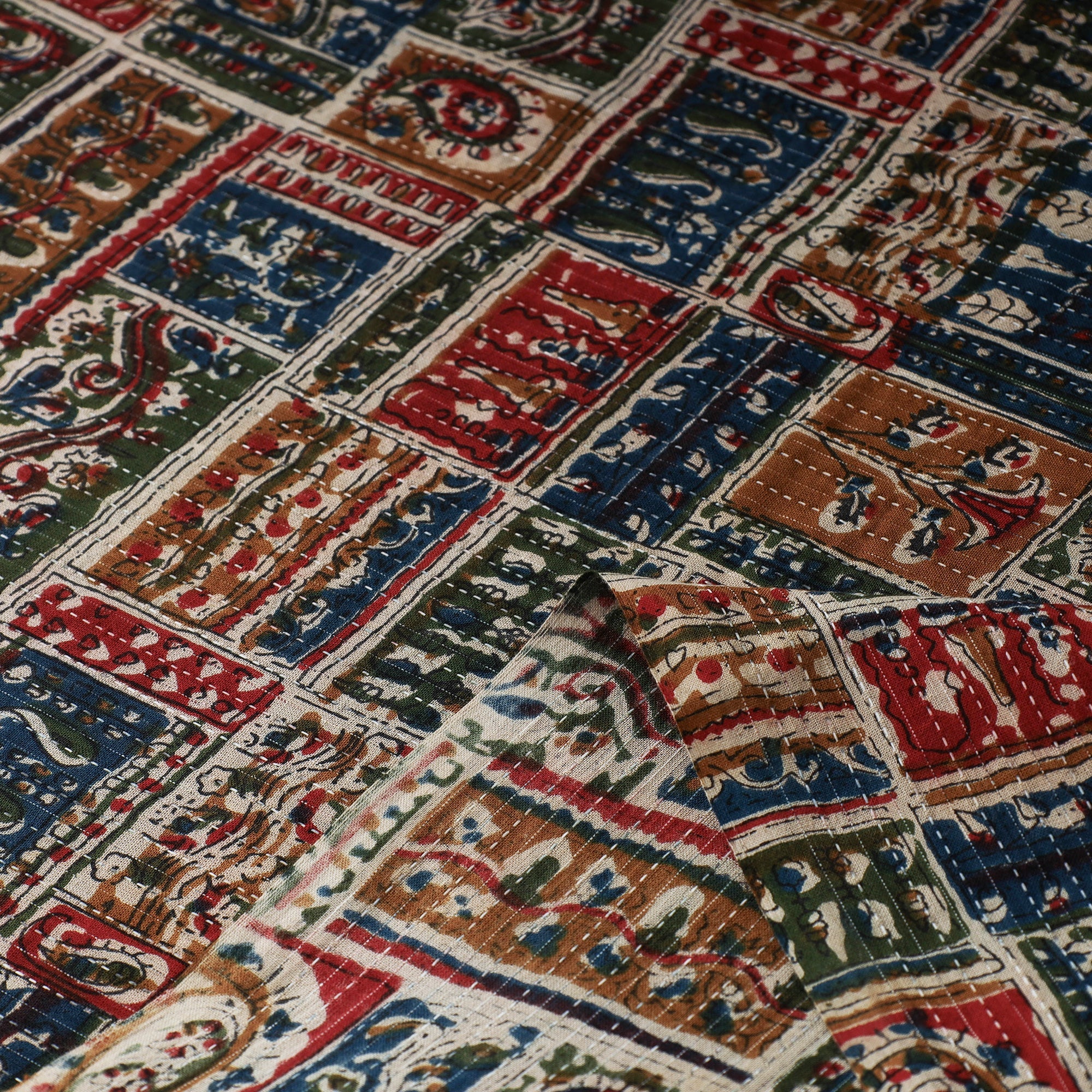 Multicolor - Kantha Stitch Cotton Jaipur Print Fabric 10 - Image 4