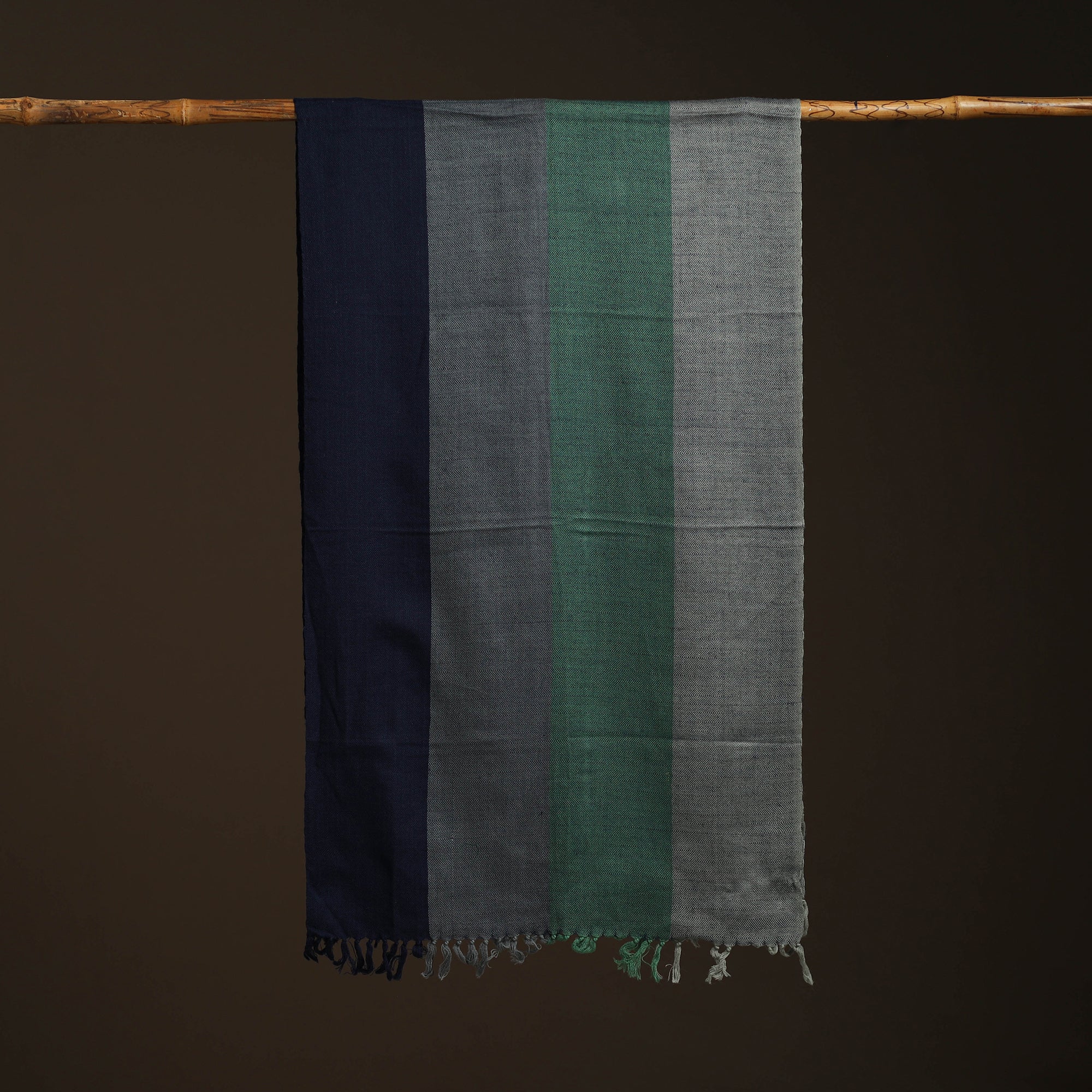 Green - Kumaun Handwoven Merino Wool Stole 93 - Image 3