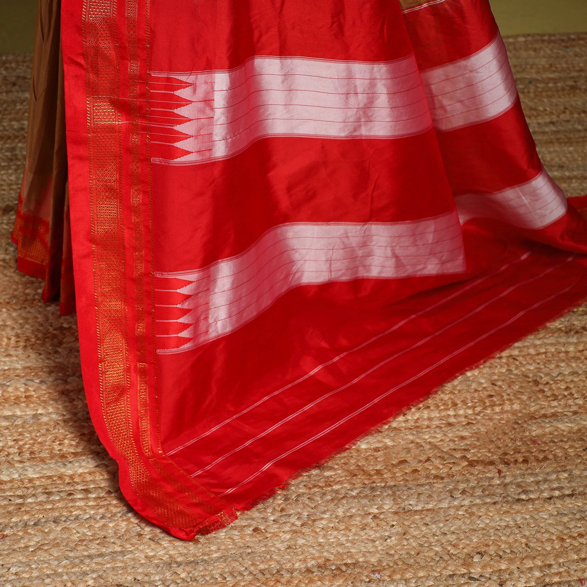 Brown - Mercerized Cotton Ilkal Saree With Blouse 23 - Image 5