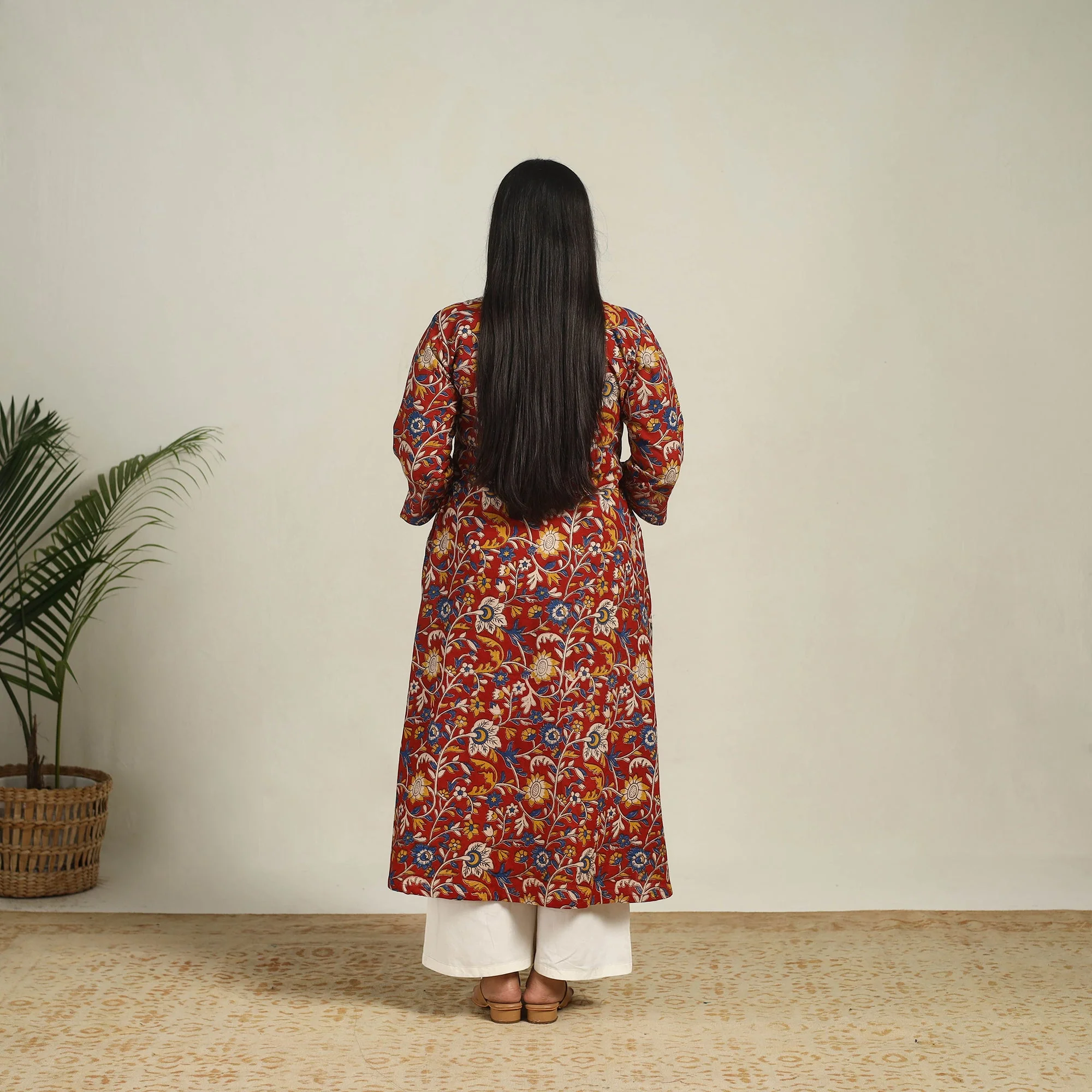 Red - Printed Cotton A-Line Kalamkari Kurta 03 - Image 5