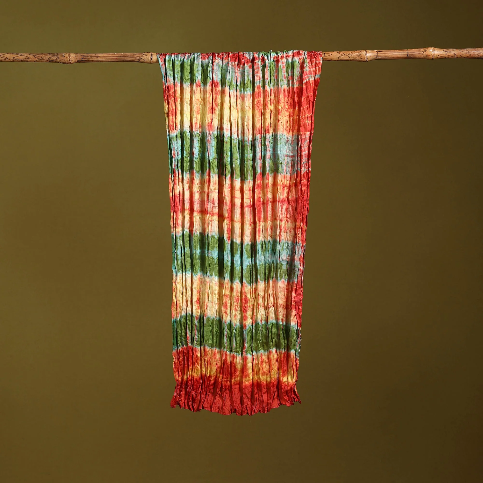 Multicolor - Pure Silk Tie-Dye Shibori Stole 124 - Image 3