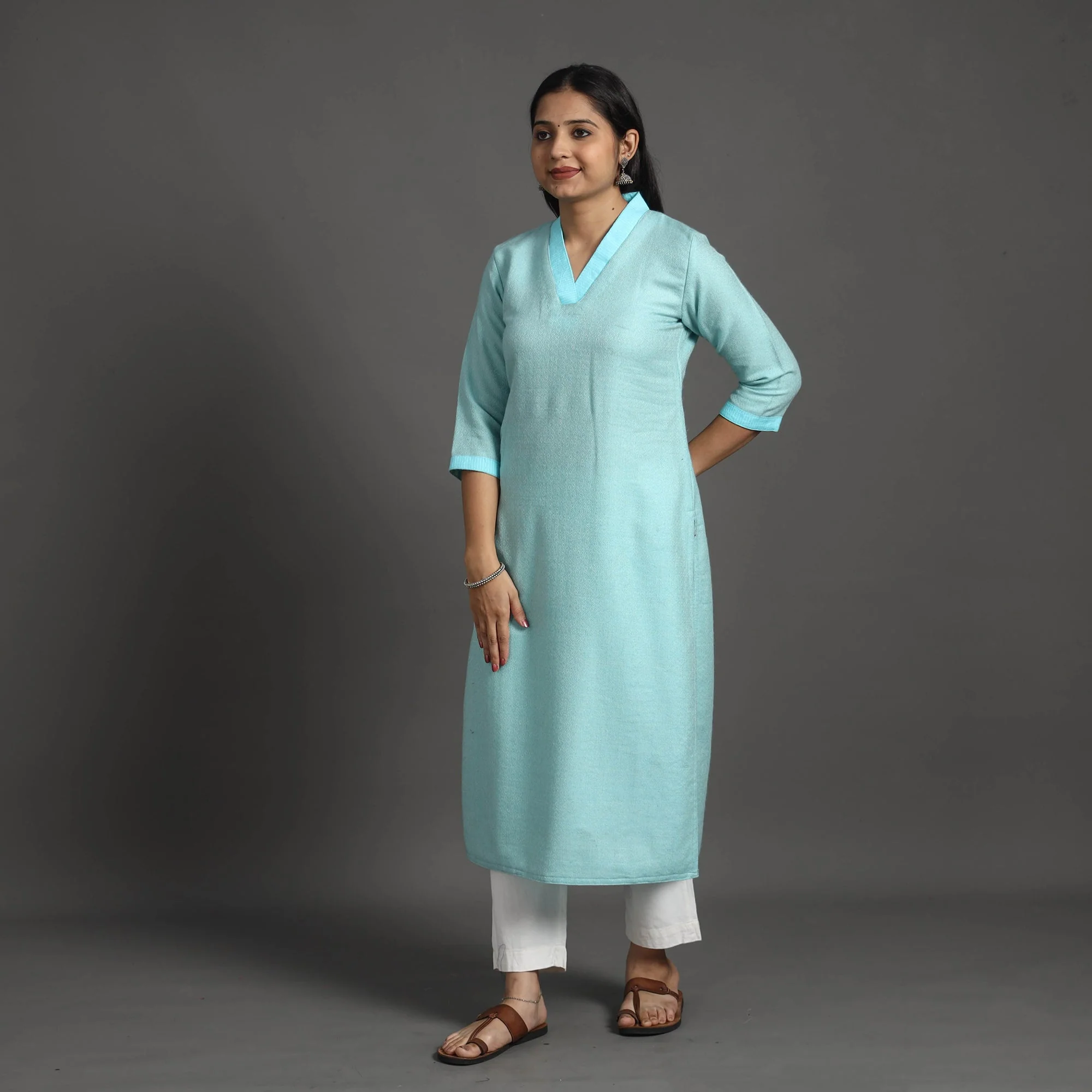 Zahira Light Blue Merino Woolen Kurta - Image 3