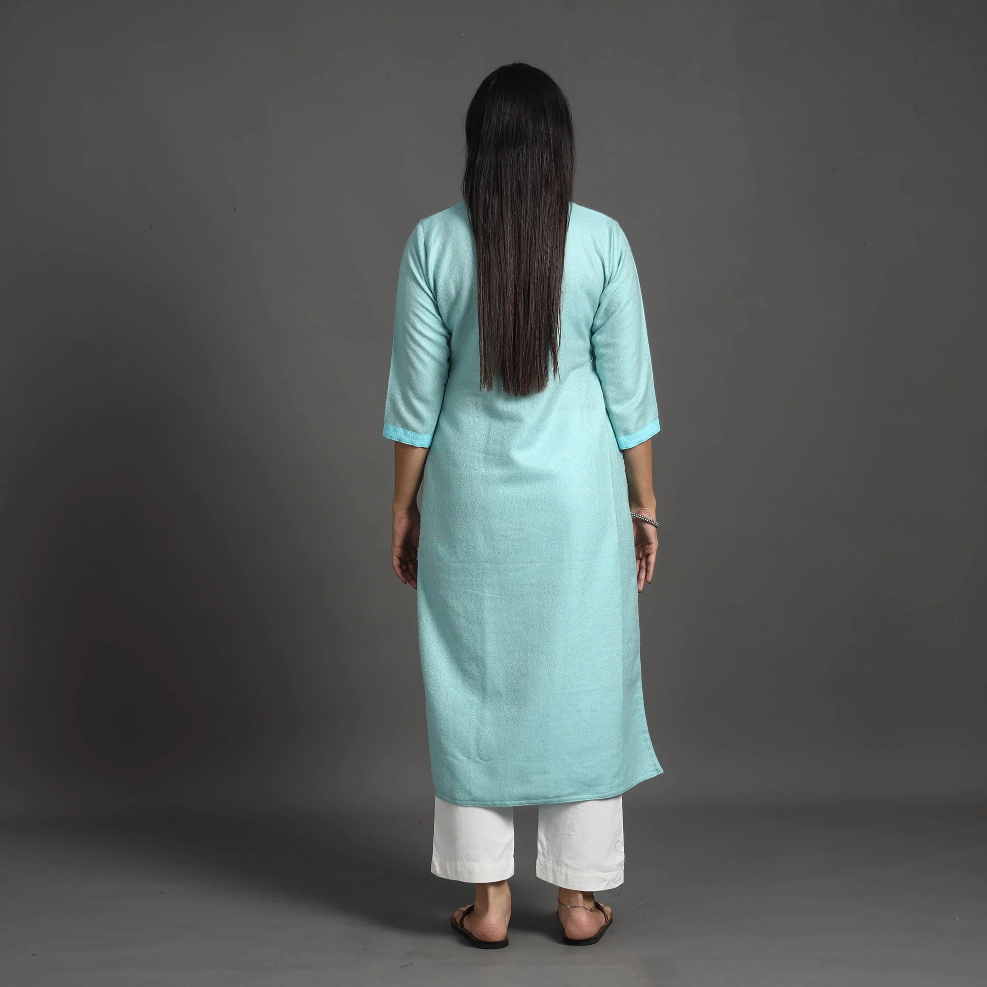Zahira Light Blue Merino Woolen Kurta - Image 4