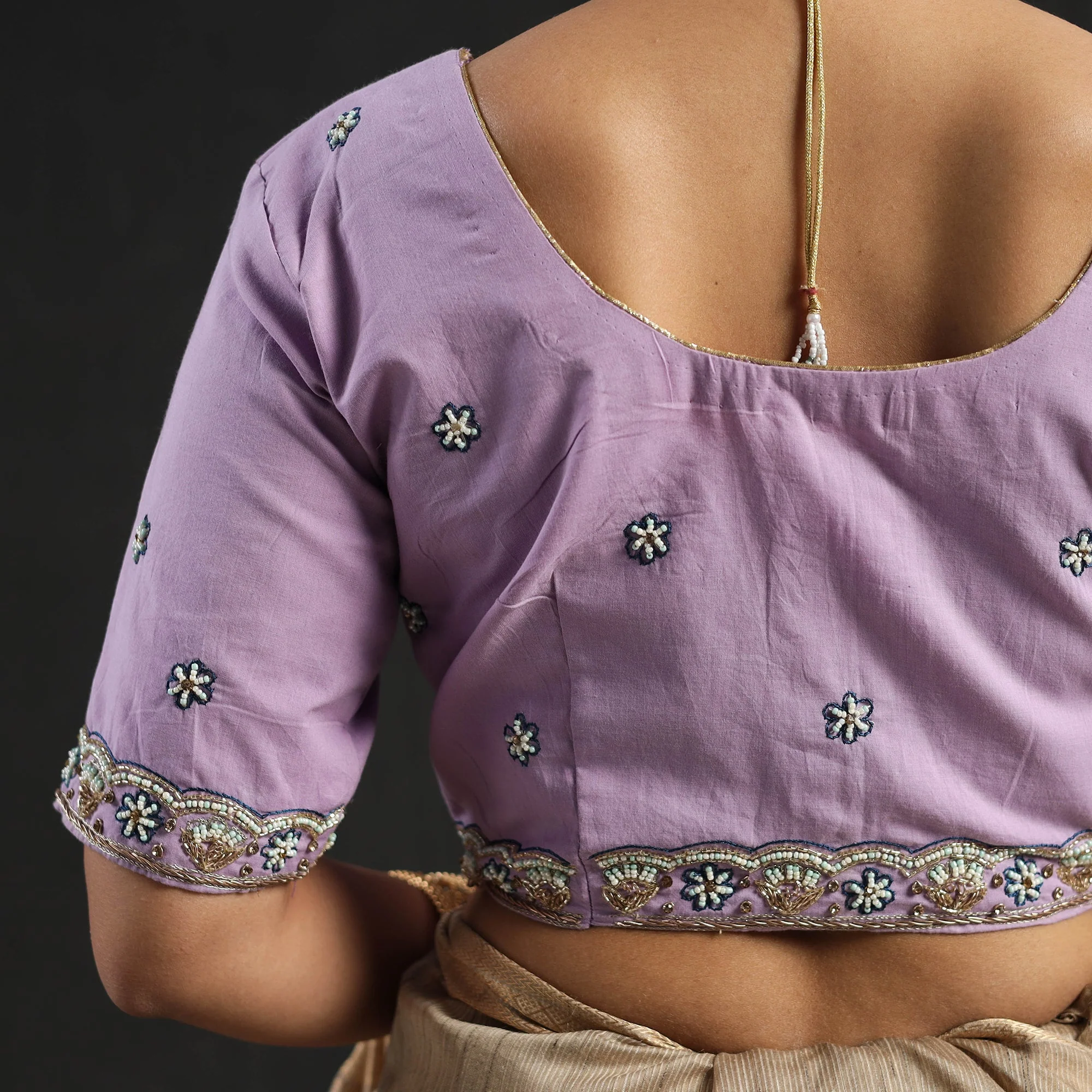 Purple - Zardozi Hand Embroidery Cotton Blouse 09 - Image 6